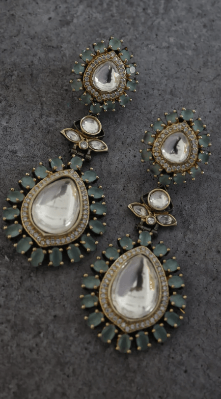 Turquoise Polki Sparkle Earrings - Dyulokha