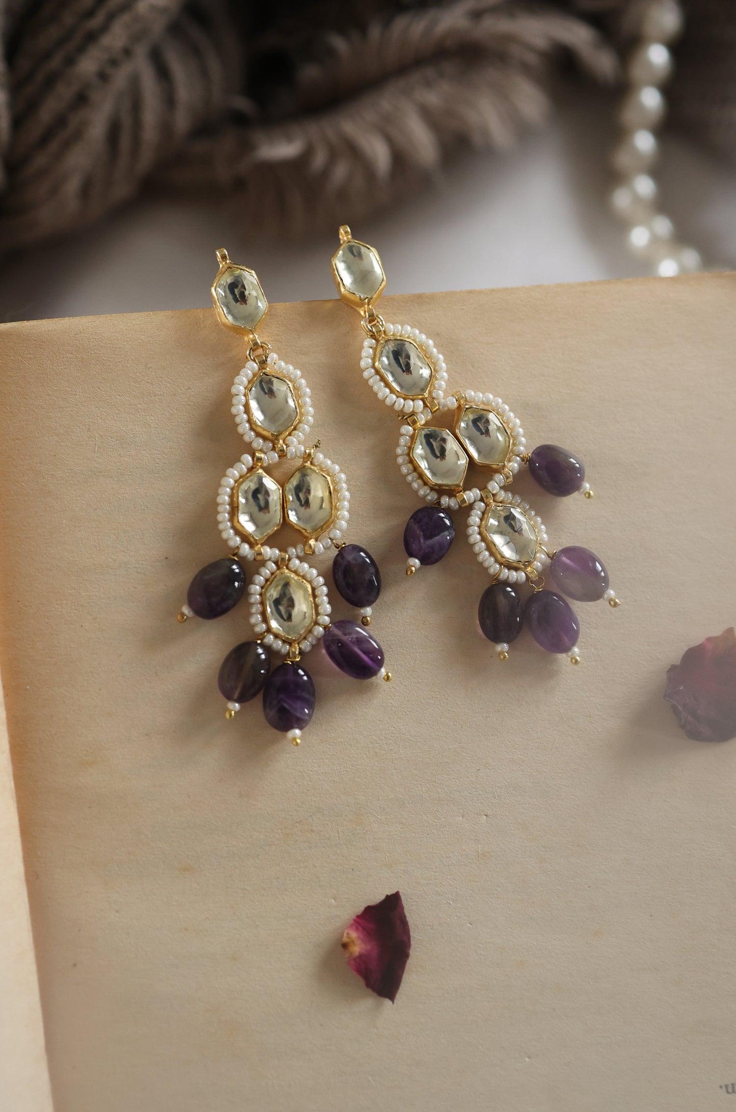 Amethyst Kundan Elegance Earrings - Dyulokha
