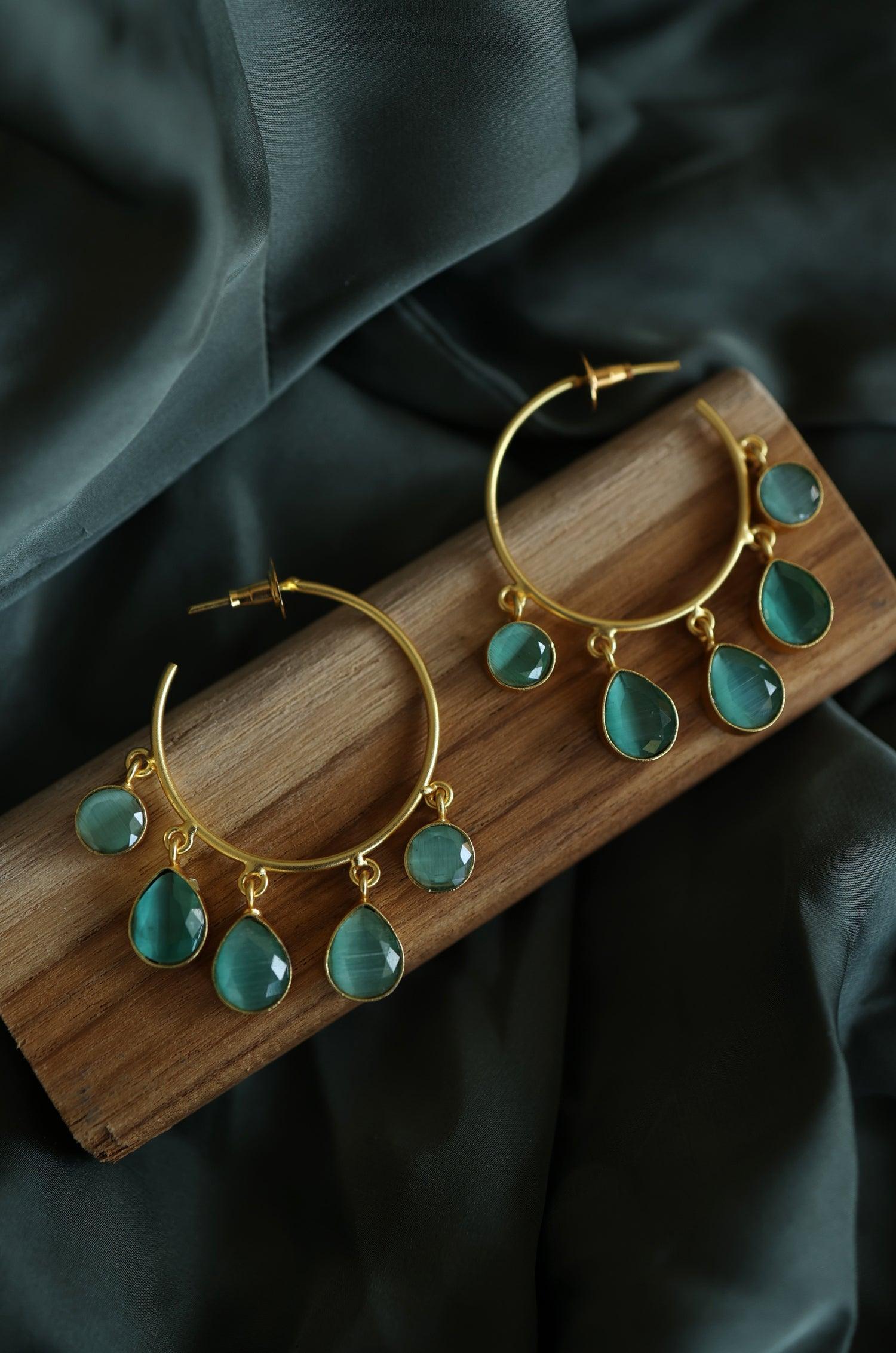 Turquoise Charm Hoop Earrings - Dyulokha