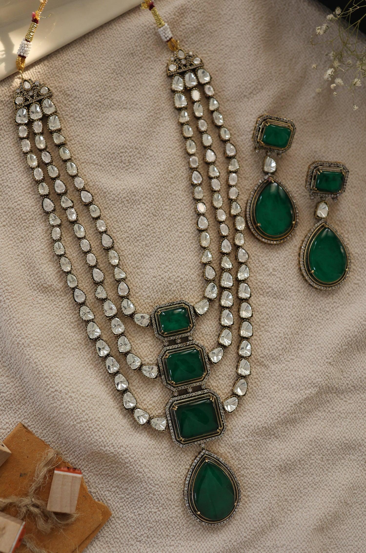 Triple Green Polki Majesty Set - Dyulokha