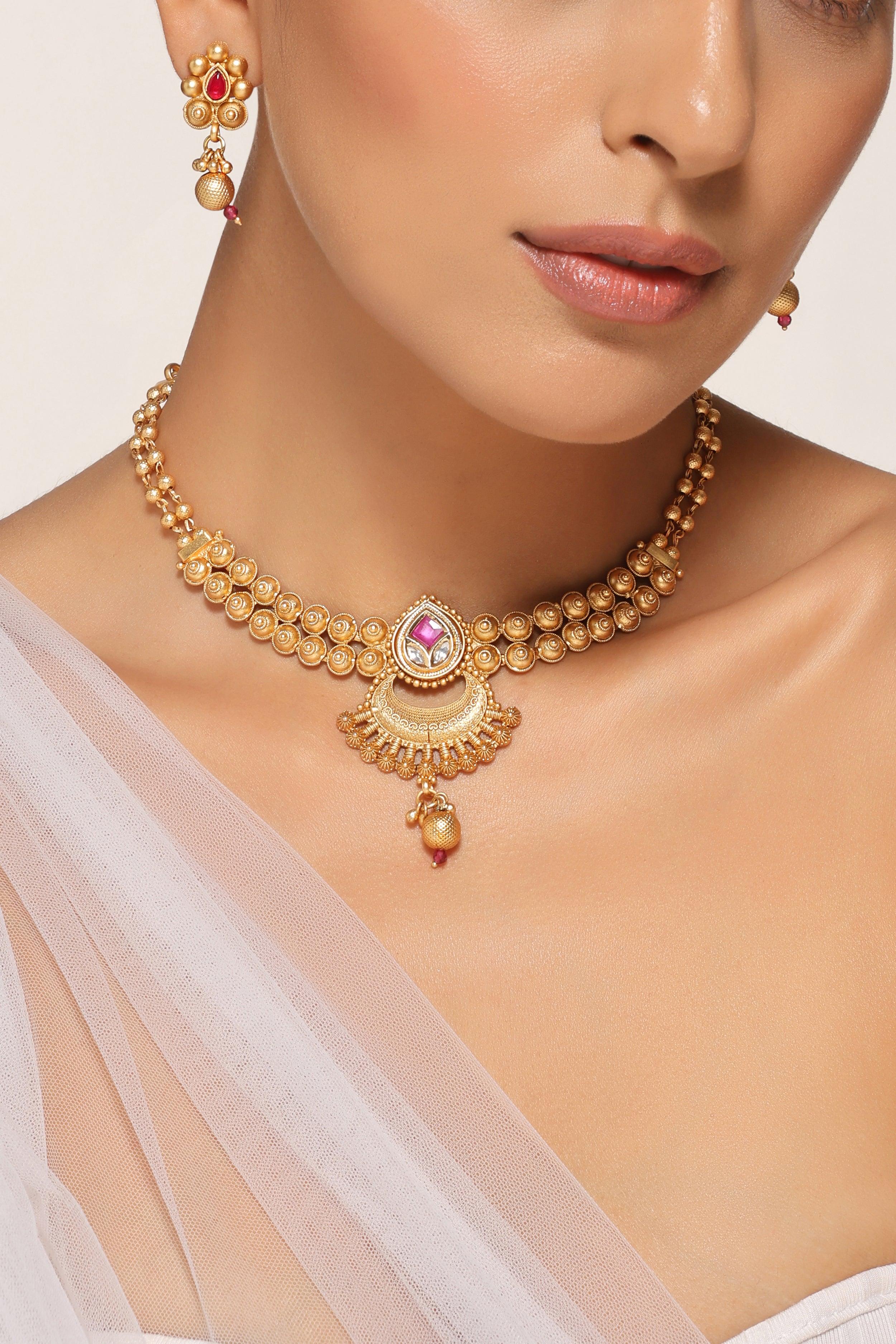 Crimson Devotion Temple Necklace Set - Dyulokha