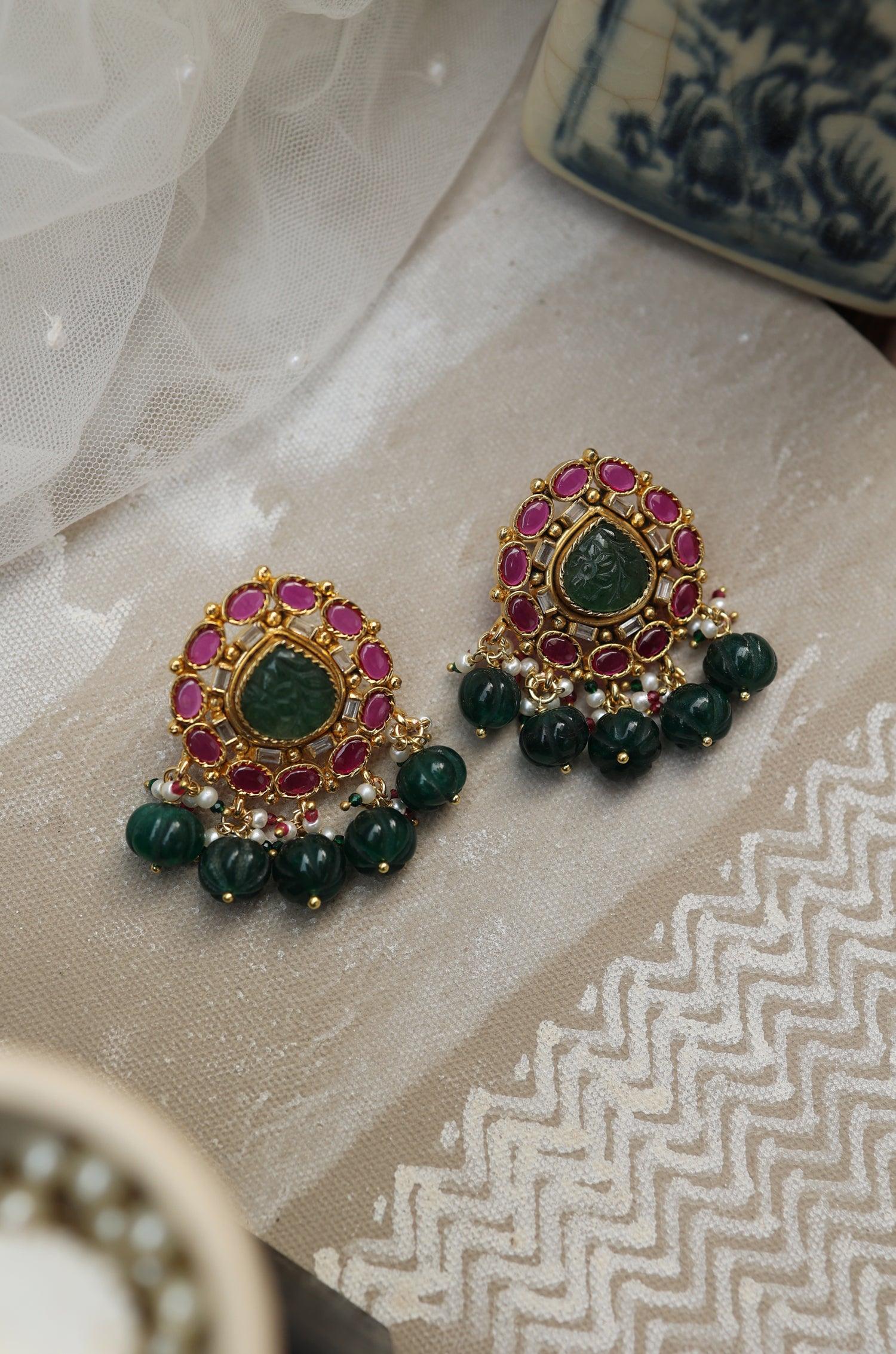 Jade Green Glam Studs - Dyulokha