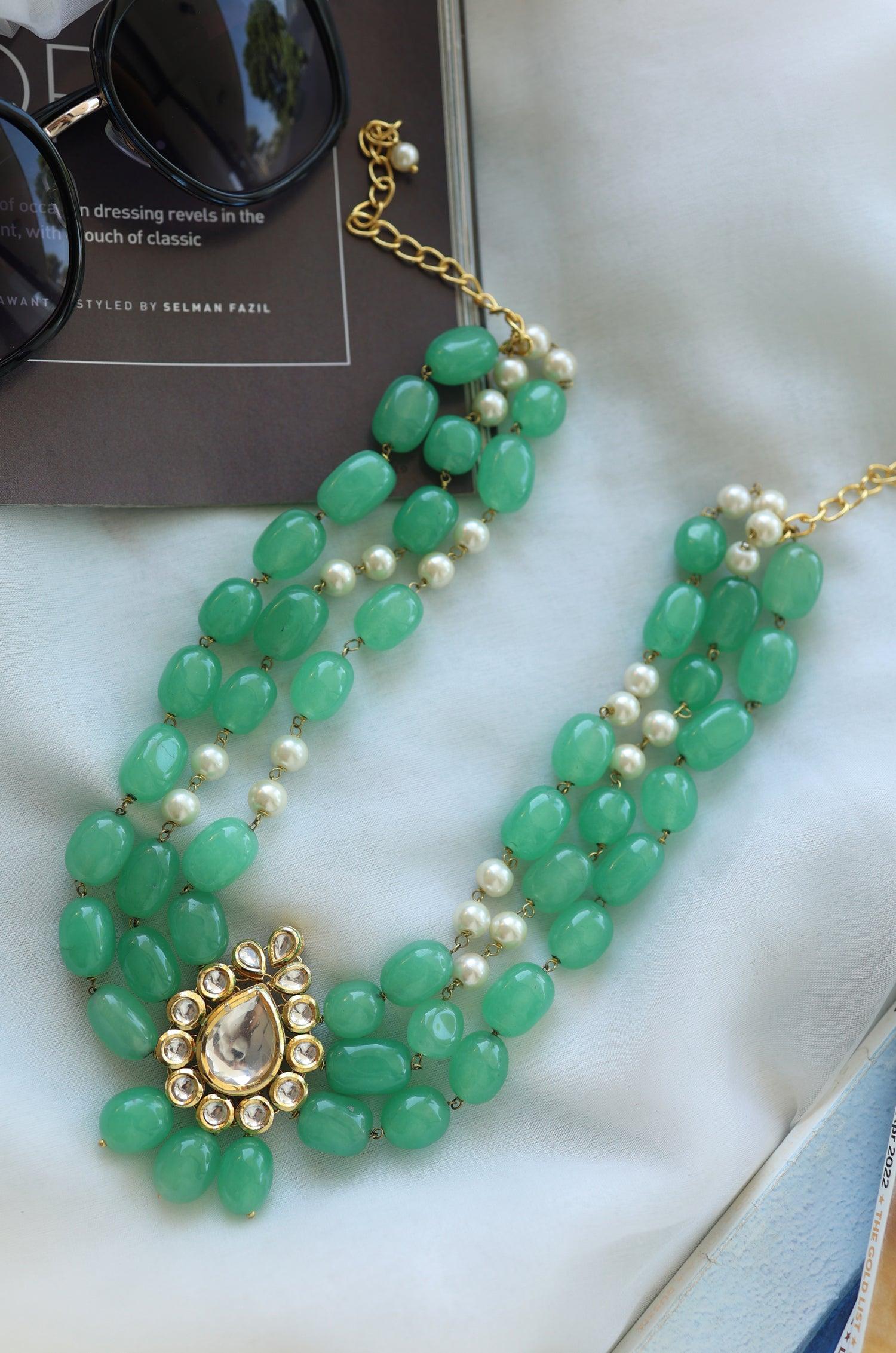 Mint Kundan Elegance Necklace - Dyulokha