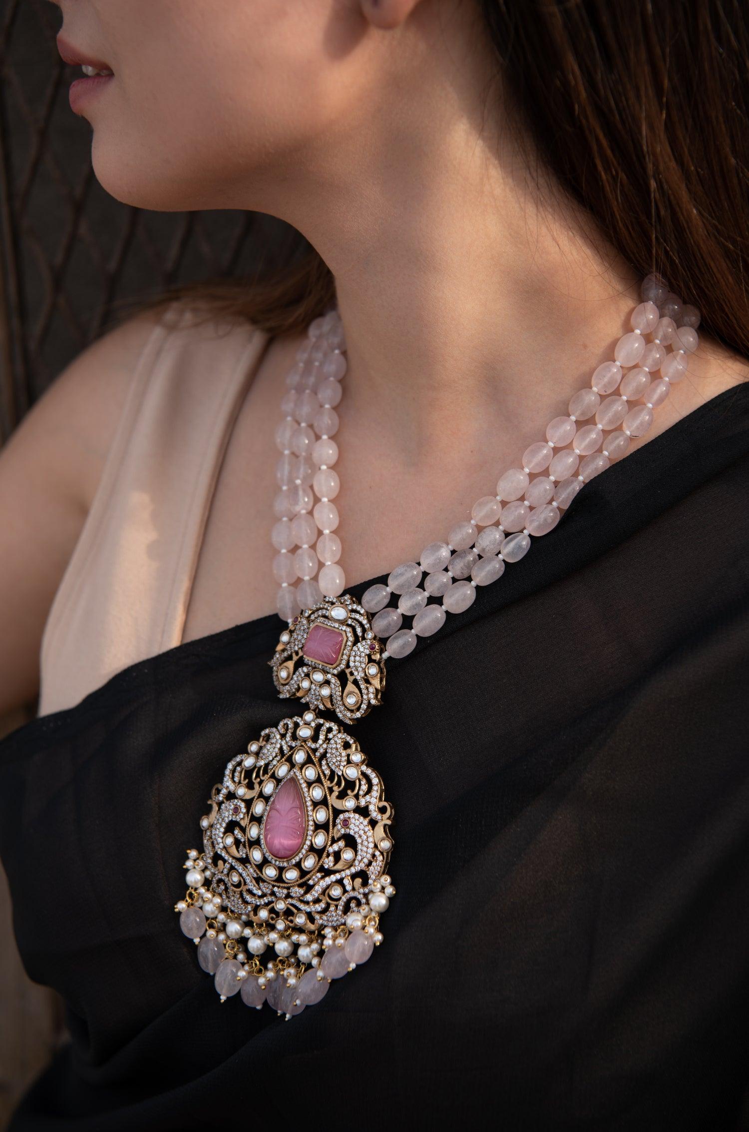Rose Petal Polki Necklace Set - Dyulokha
