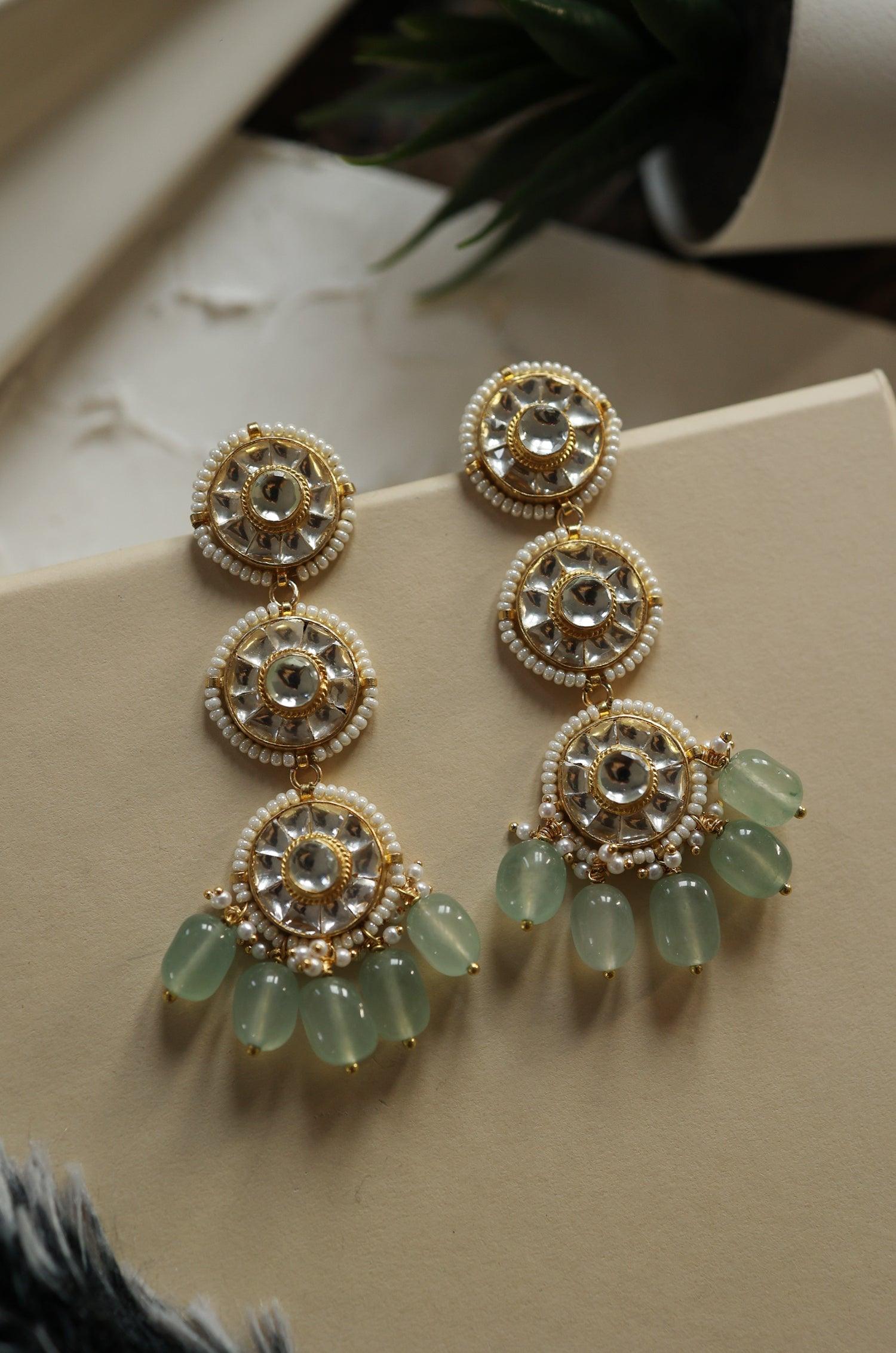 Minty Fresh Kundan Earrings - Dyulokha