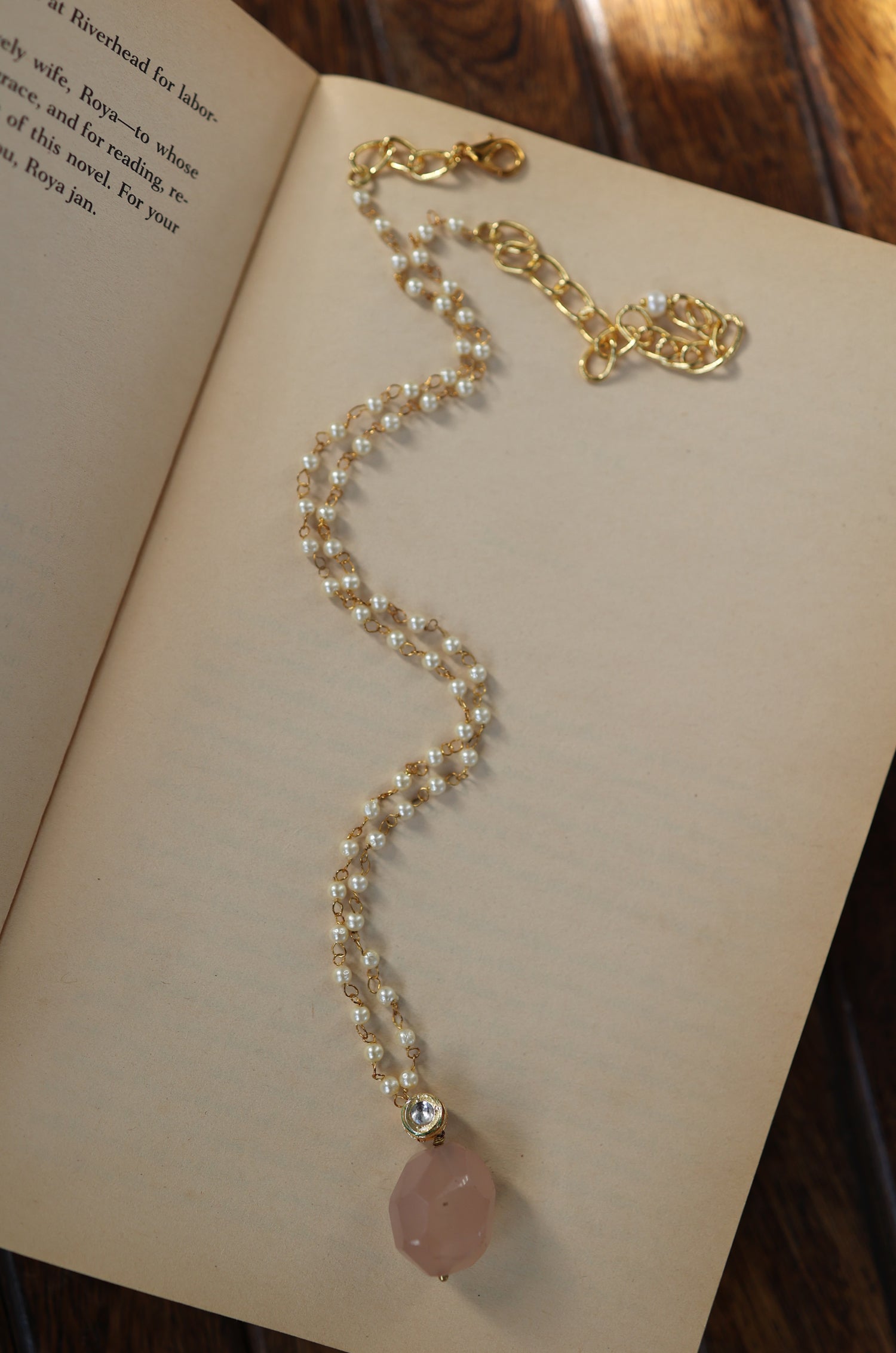 Pink Kundan Pendant Pearl Necklace