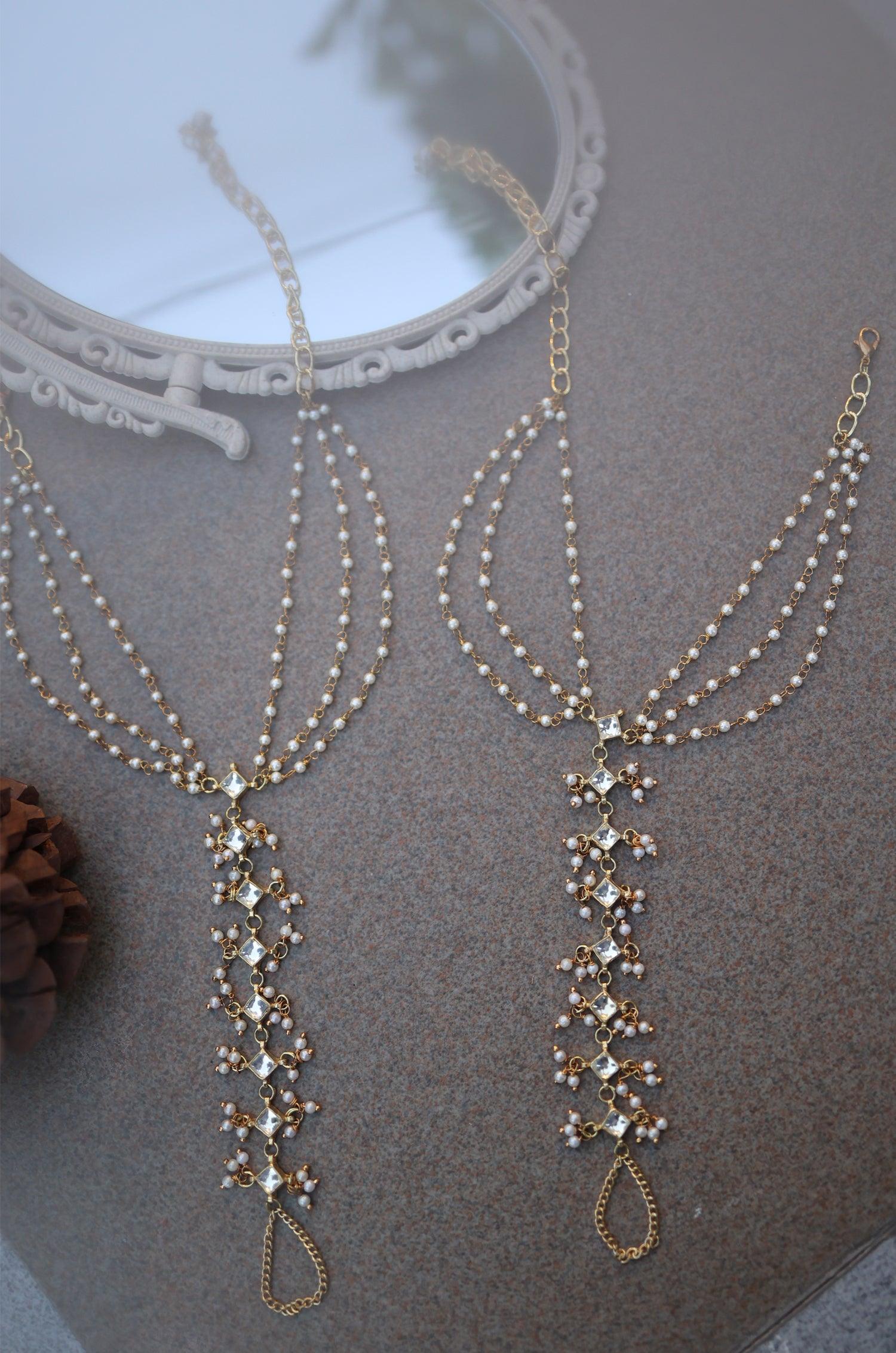 Kundan Pearl Charm Anklets - Dyulokha