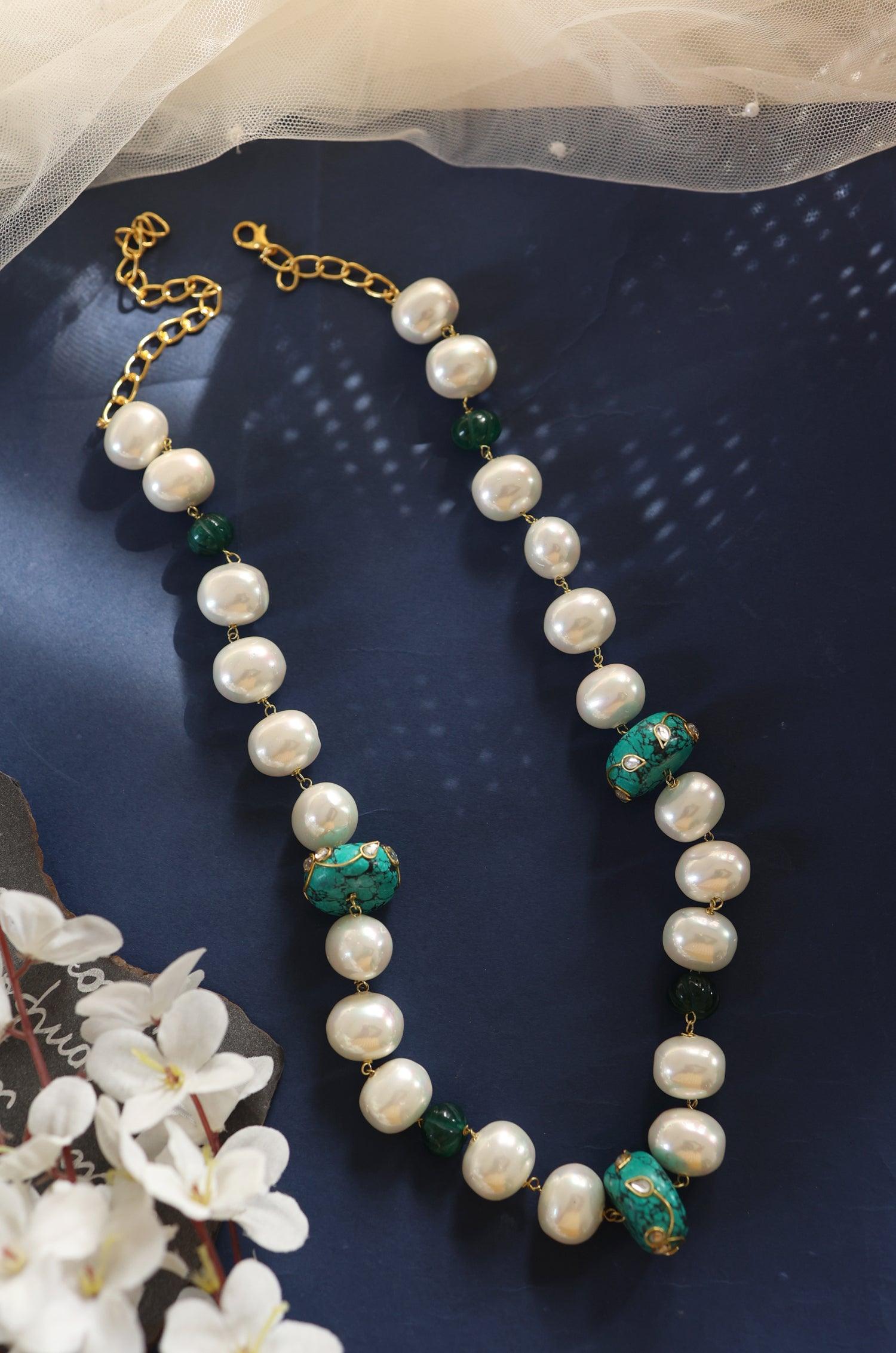 Turquoise Gemstone Pearl Necklace - Dyulokha