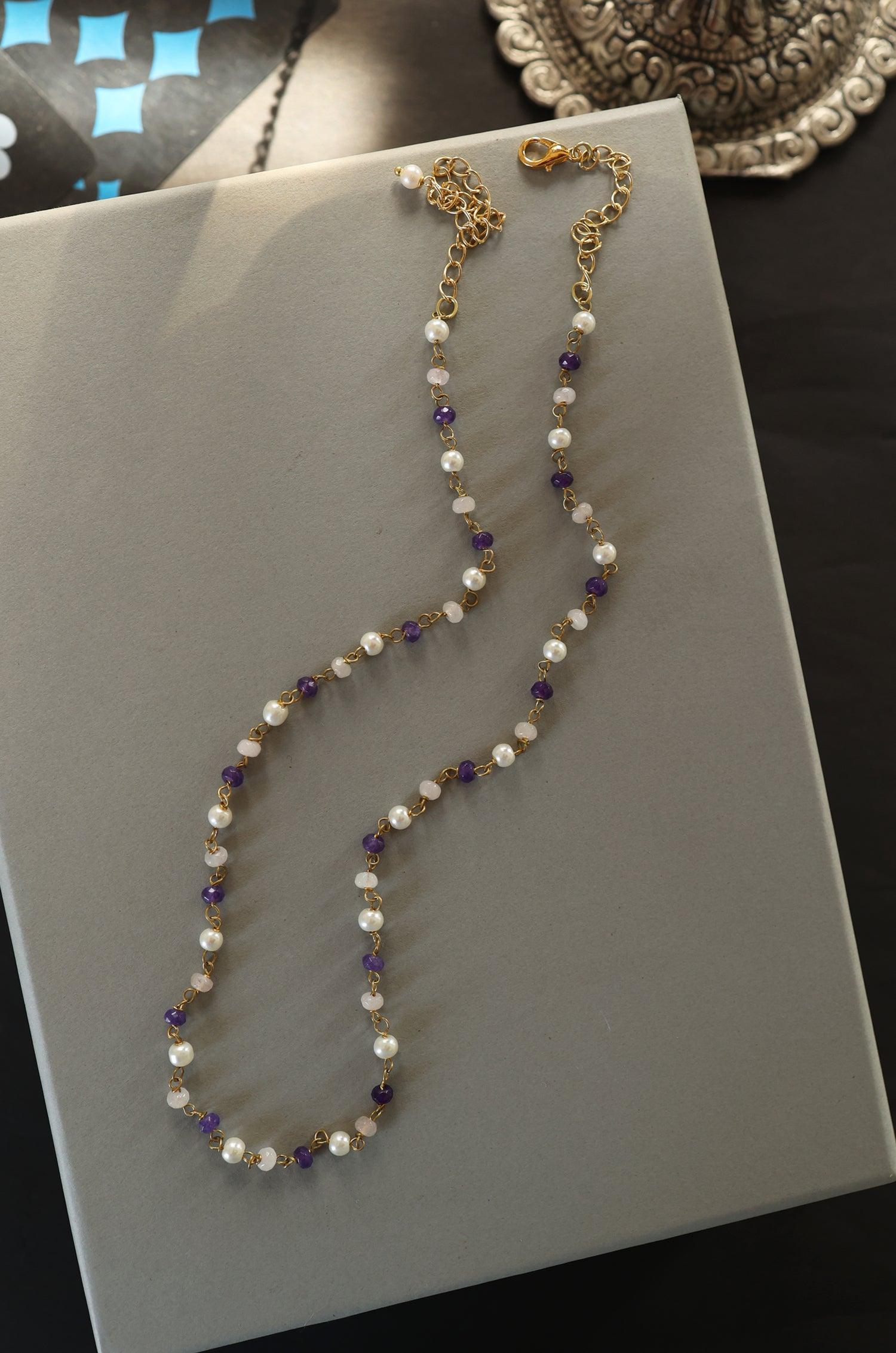 Purple Gem Pearls Necklace - Dyulokha