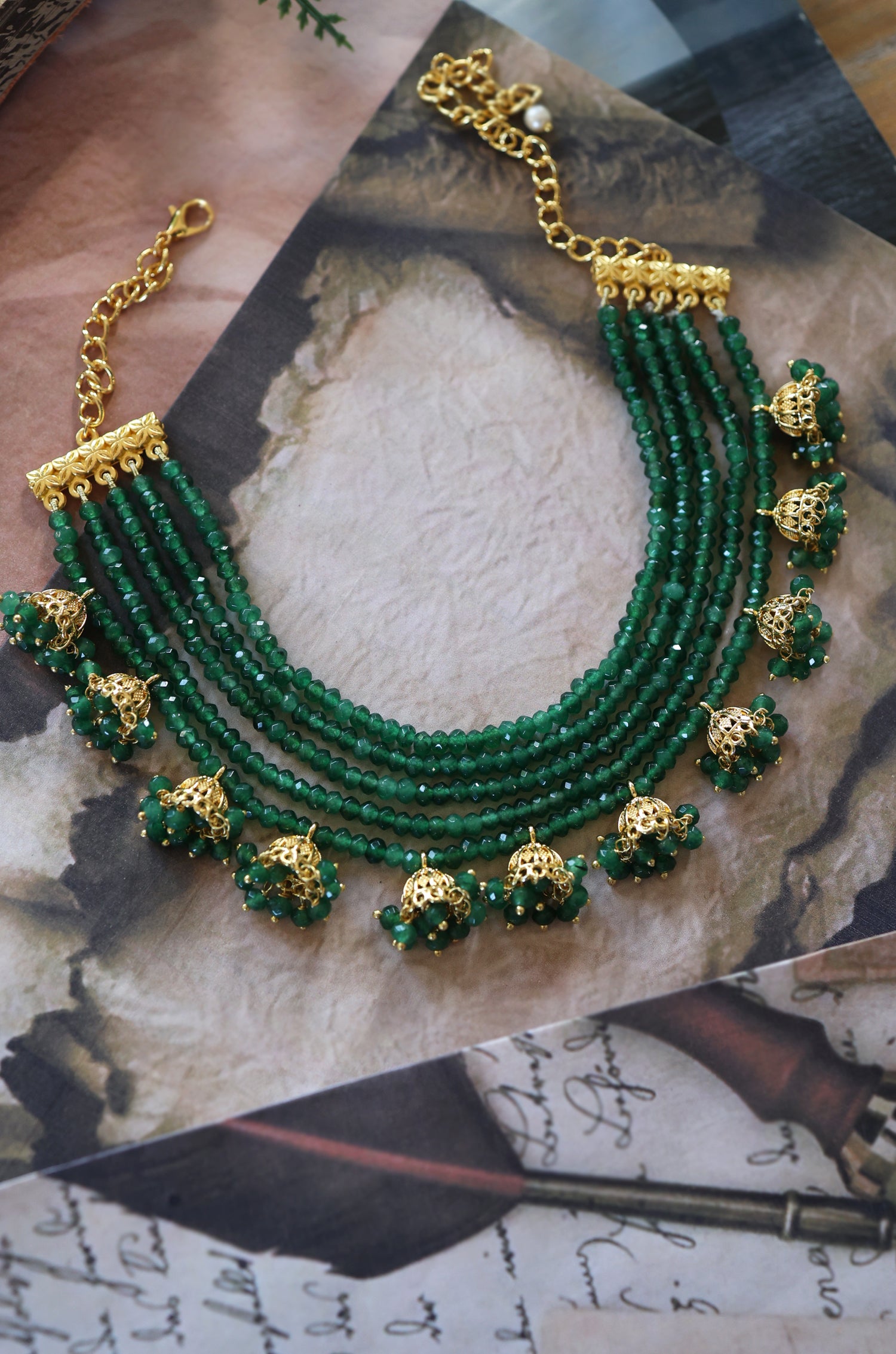 Green Jhumka Delight Necklace