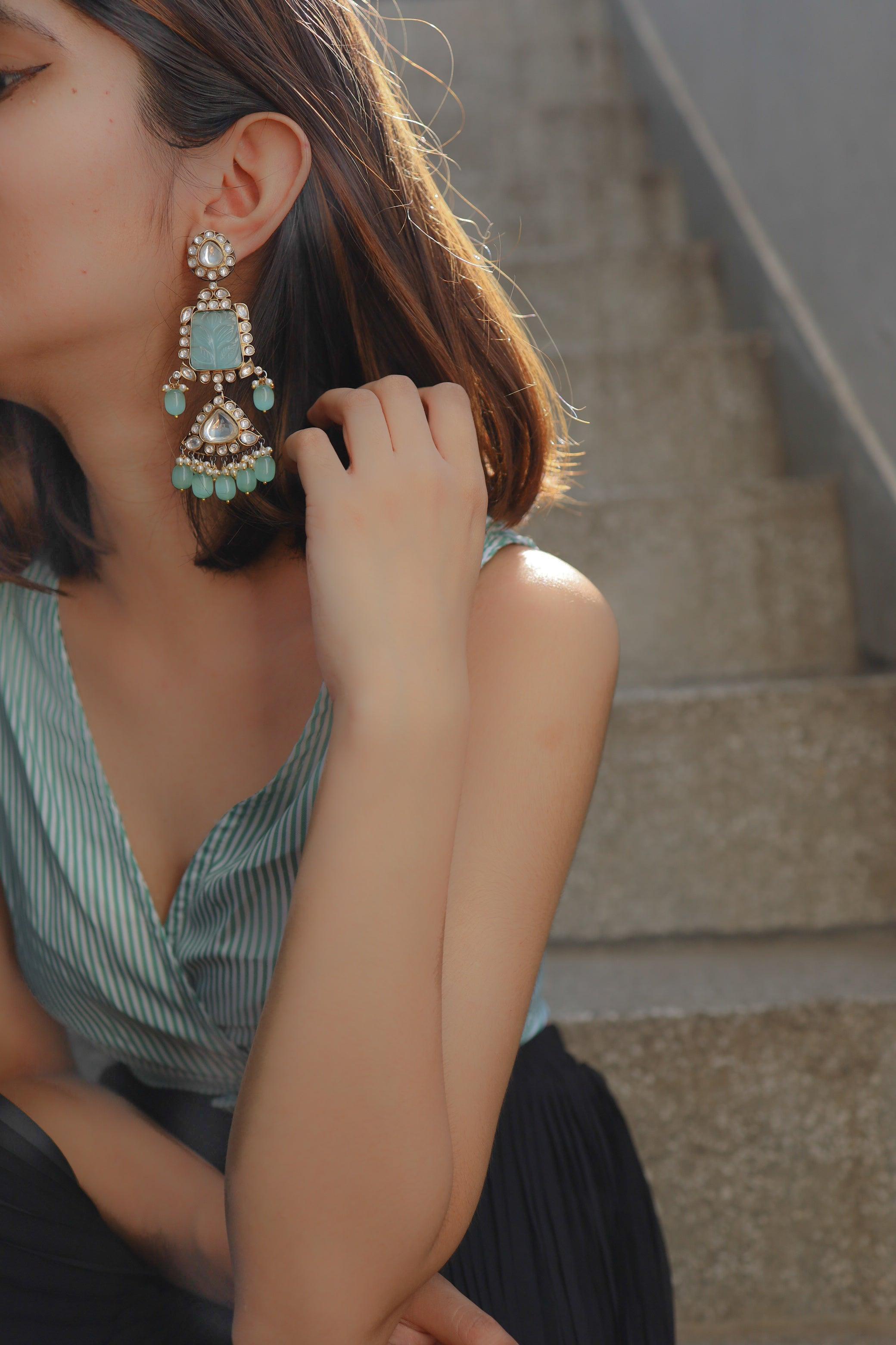 Turquoise Kundan Sparkle Earrings - Dyulokha