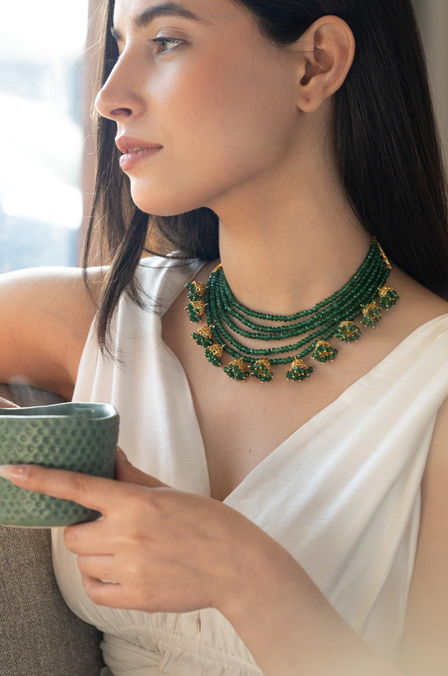 Green Jhumka Delight Necklace - Dyulokha