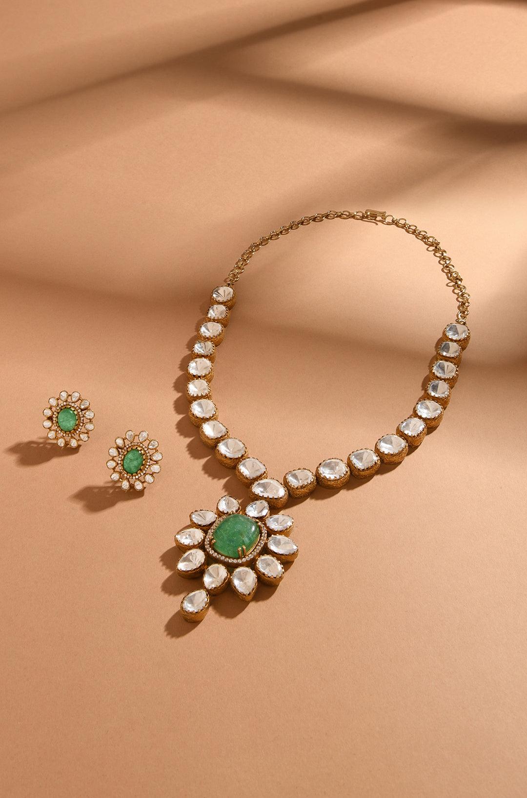 Moissanite Emerald Victorian Necklace Set - Dyulokha