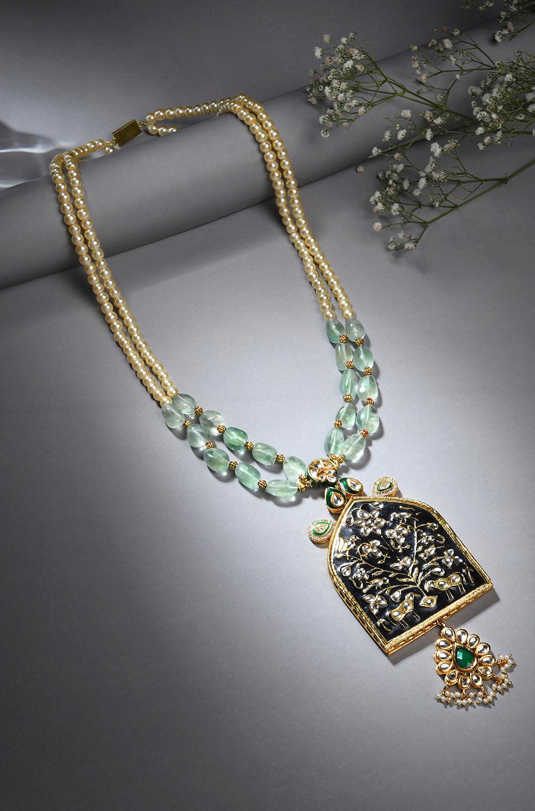 Black Meenakari & Green Barium Pearl Necklace - Dyulokha