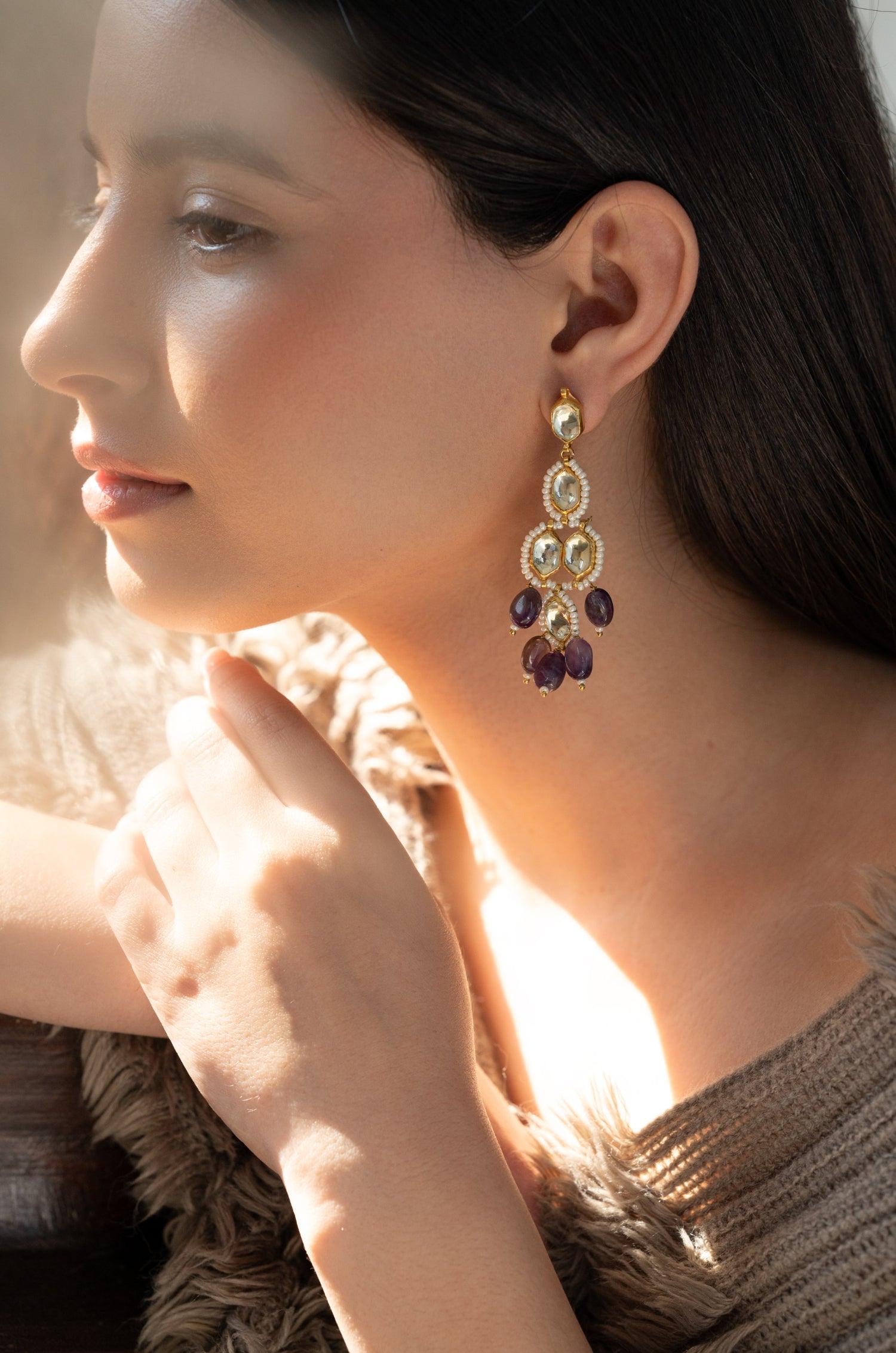 Amethyst Kundan Elegance Earrings - Dyulokha