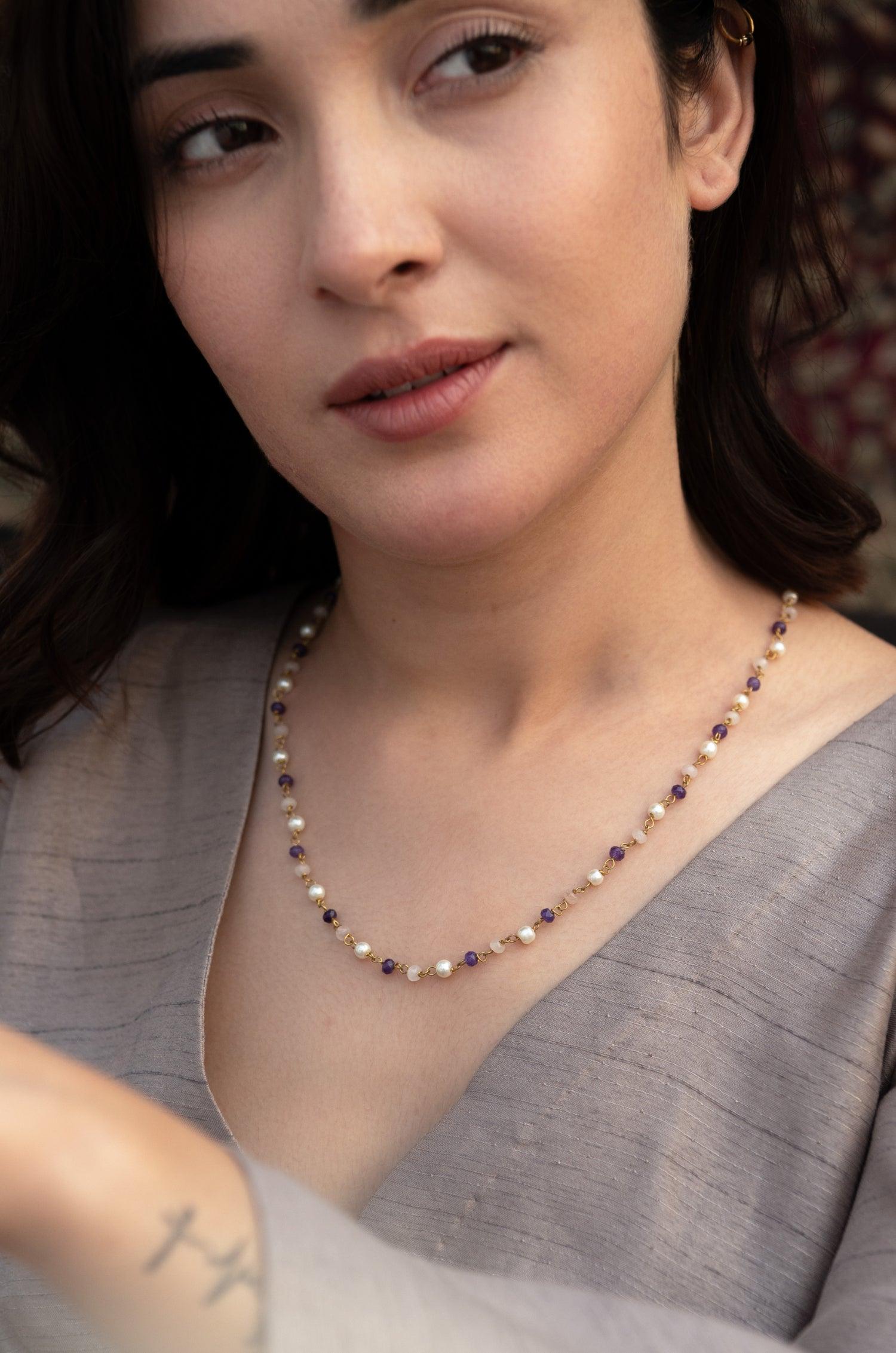 Purple Gem Pearls Necklace - Dyulokha