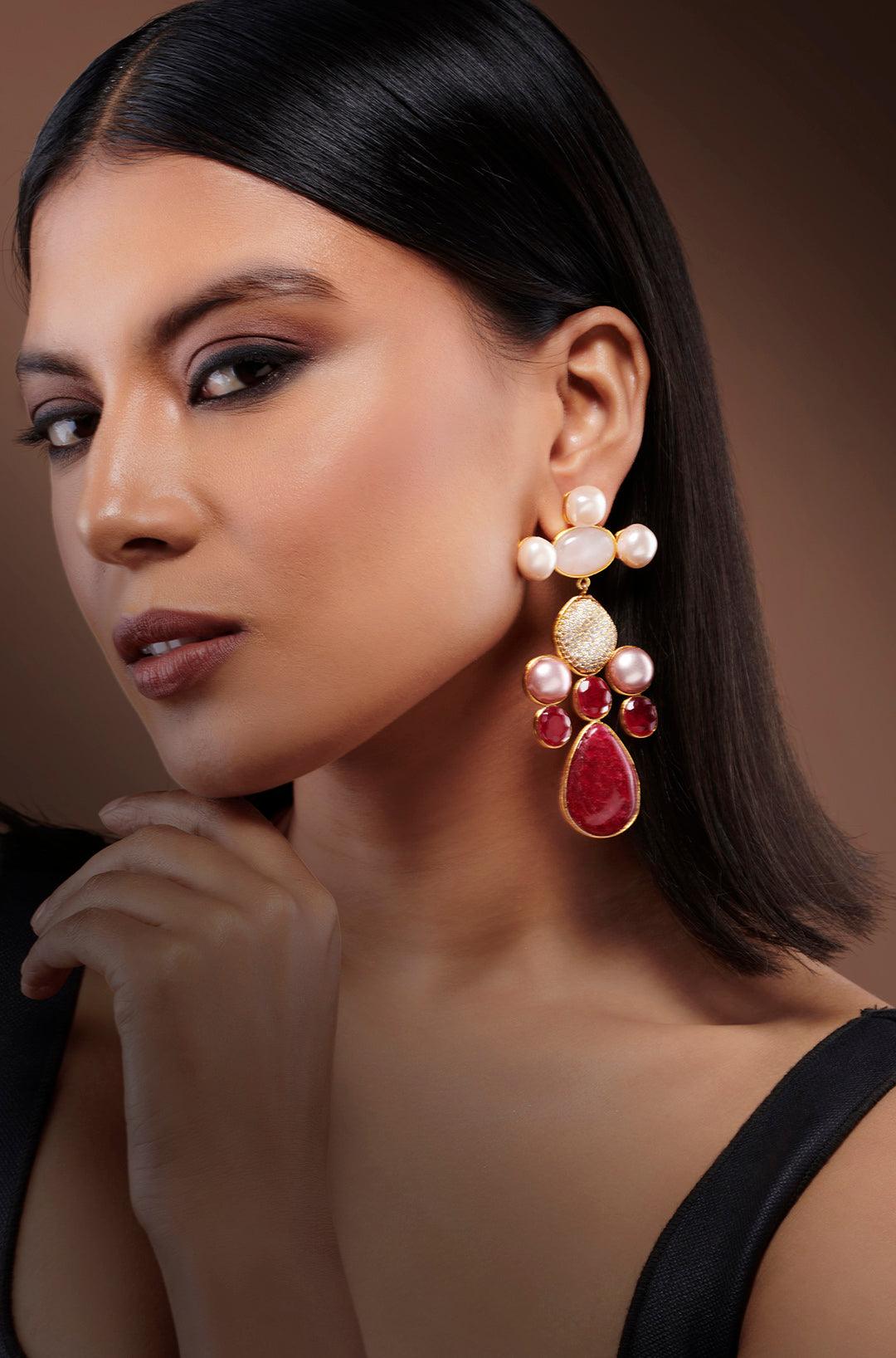 Vintage Glamour Ruby Earrings - Dyulokha