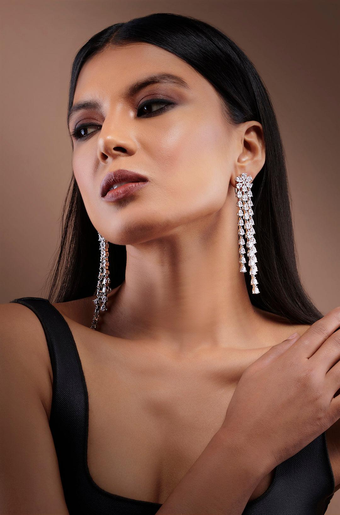 Ethereal Sparkle Long Diamond Danglers - Dyulokha