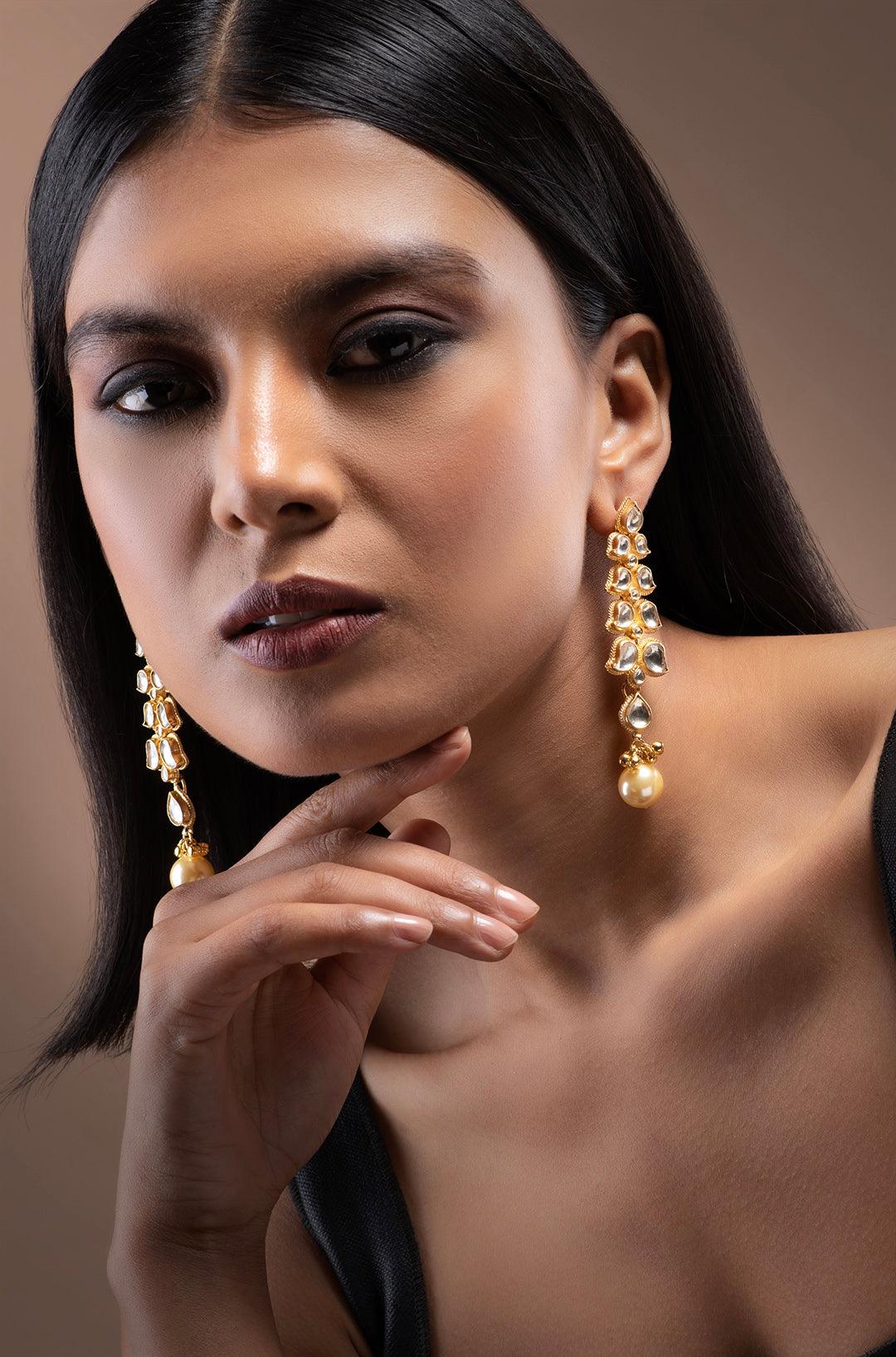 Kundan Pearl Drop Earrings - Dyulokha