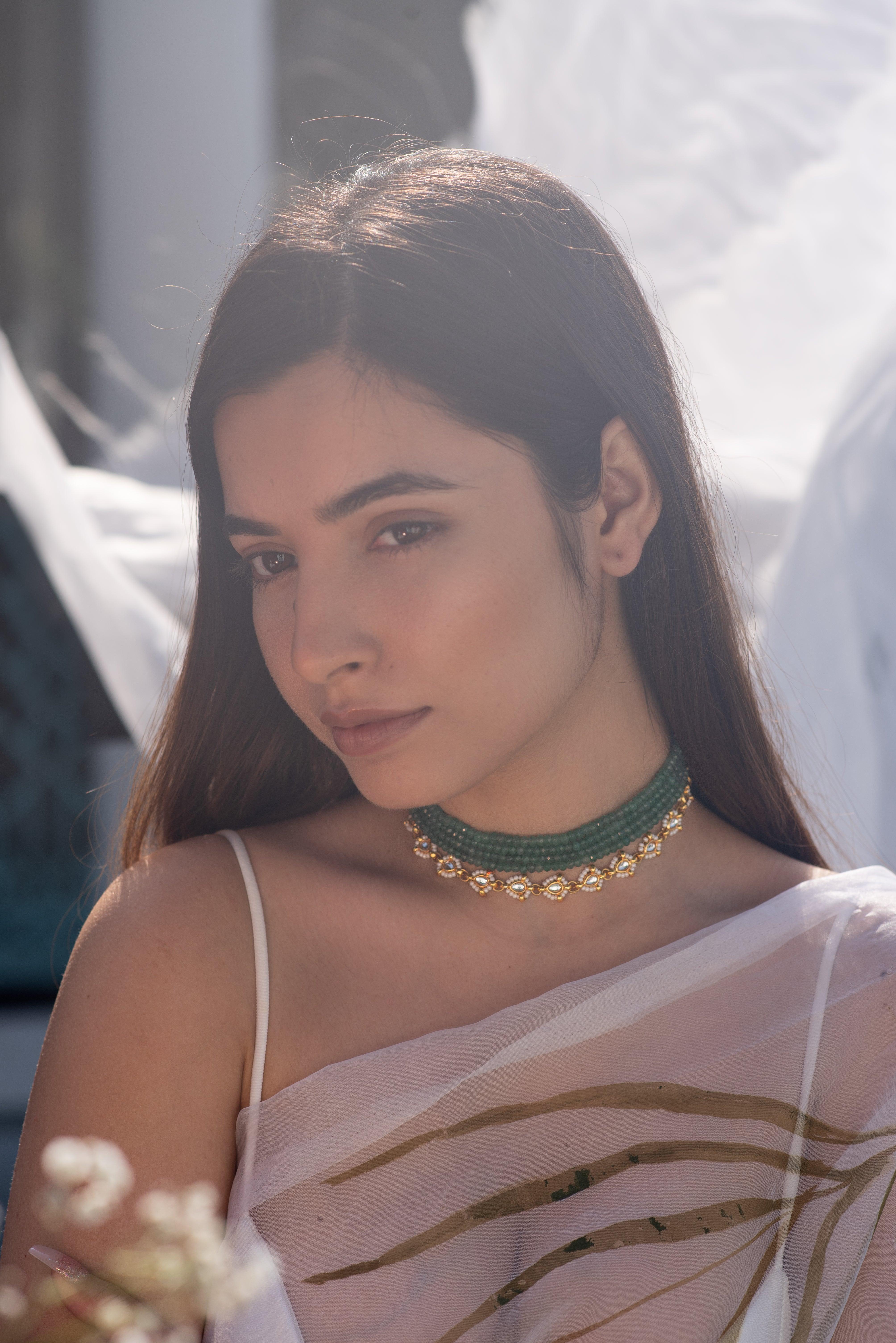 Kundan Motif Green Onyx Necklace - Dyulokha