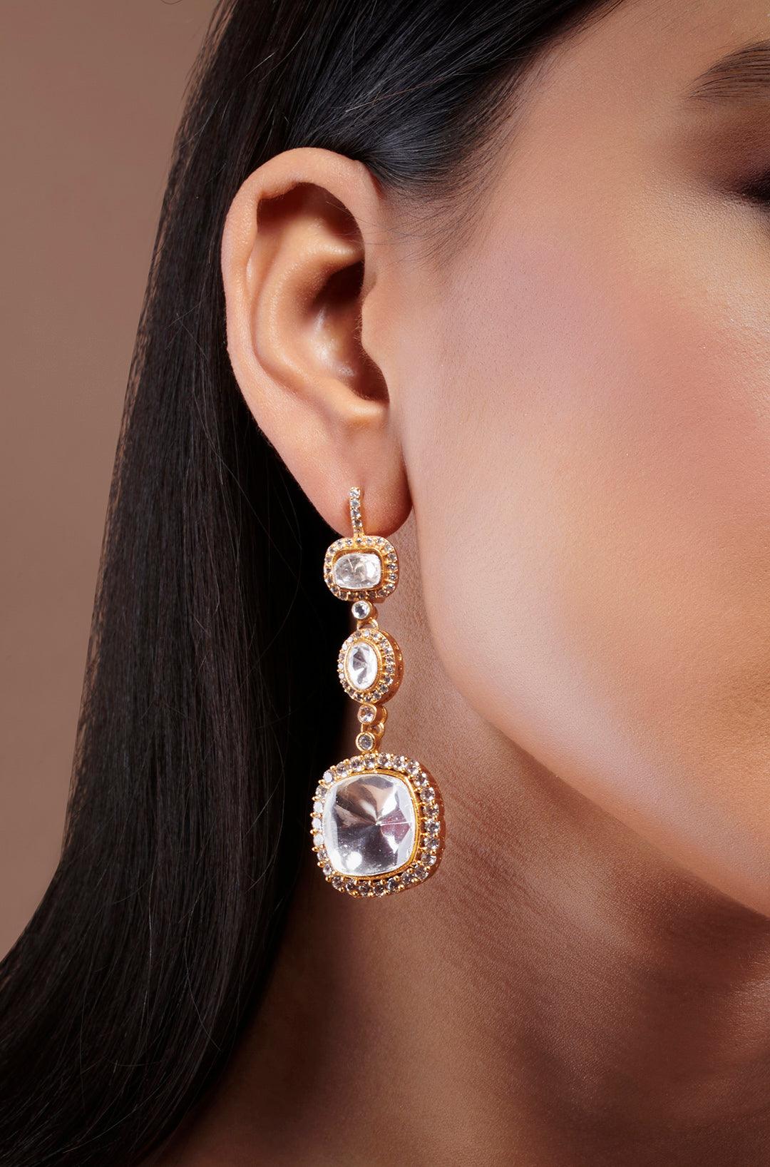 CZ Polki Sparkle Earrings - Dyulokha