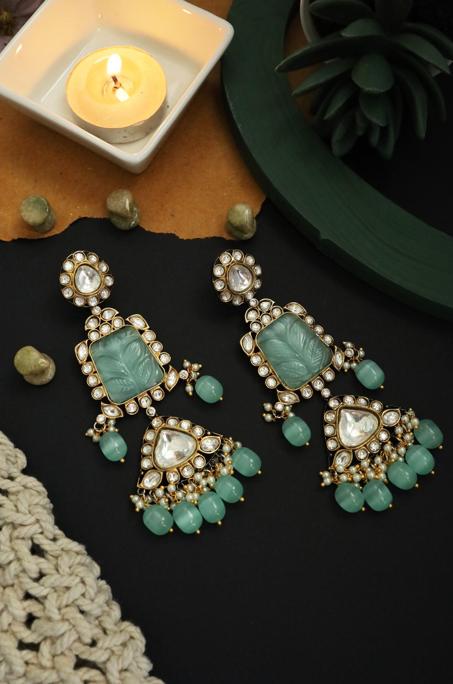 Turquoise Kundan Sparkle Earrings - Dyulokha