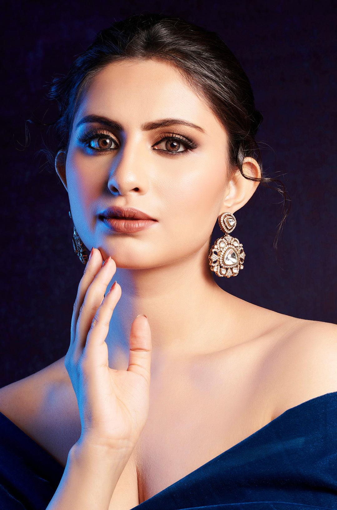 Victorian CZ Polki Sparkle Earrings - Dyulokha