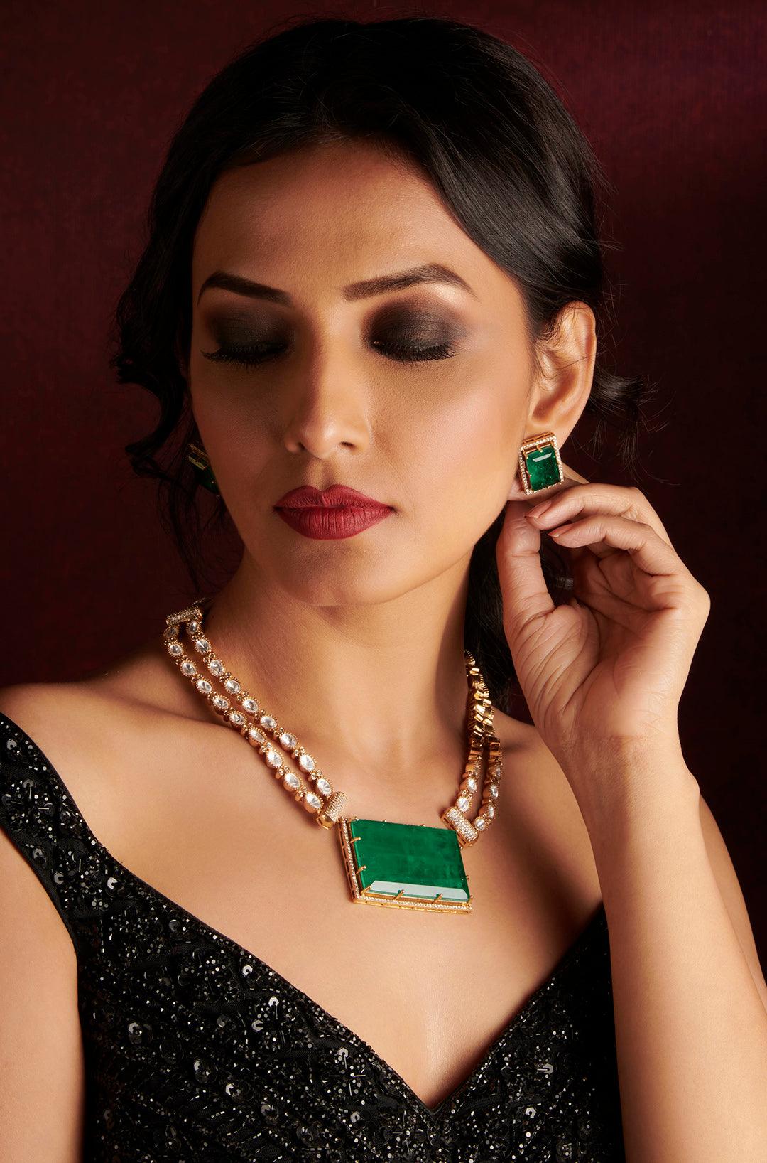 Enchanted Emerald Polki Necklace Set - Dyulokha