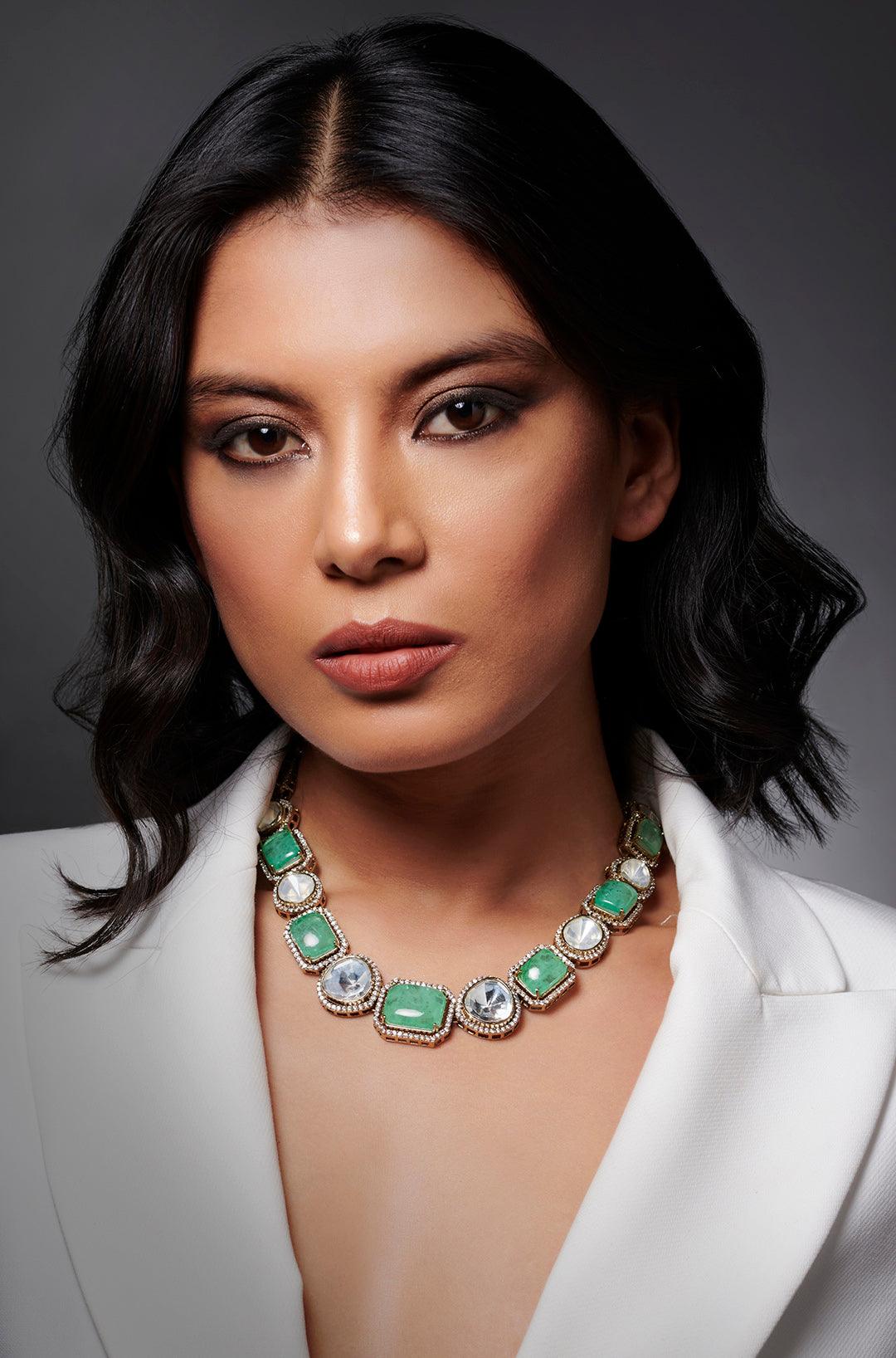 Regal Mint Polki Delight Necklace - Dyulokha