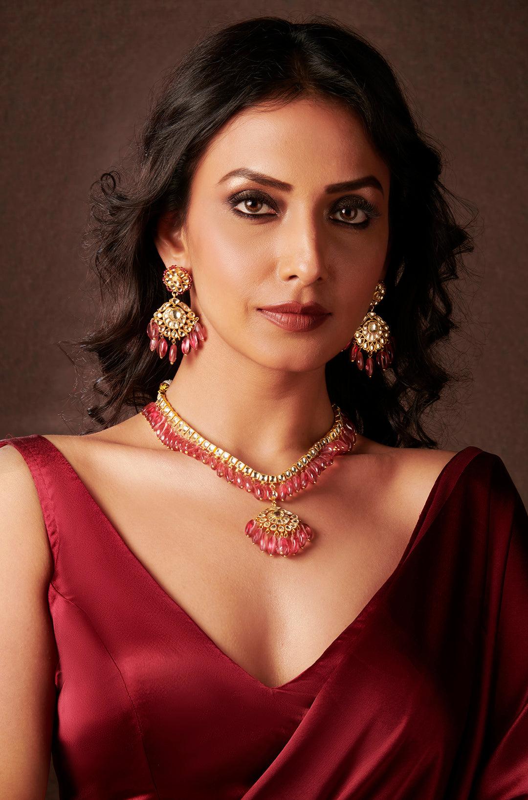 Pink Radiance Kundan Necklace Set - Dyulokha