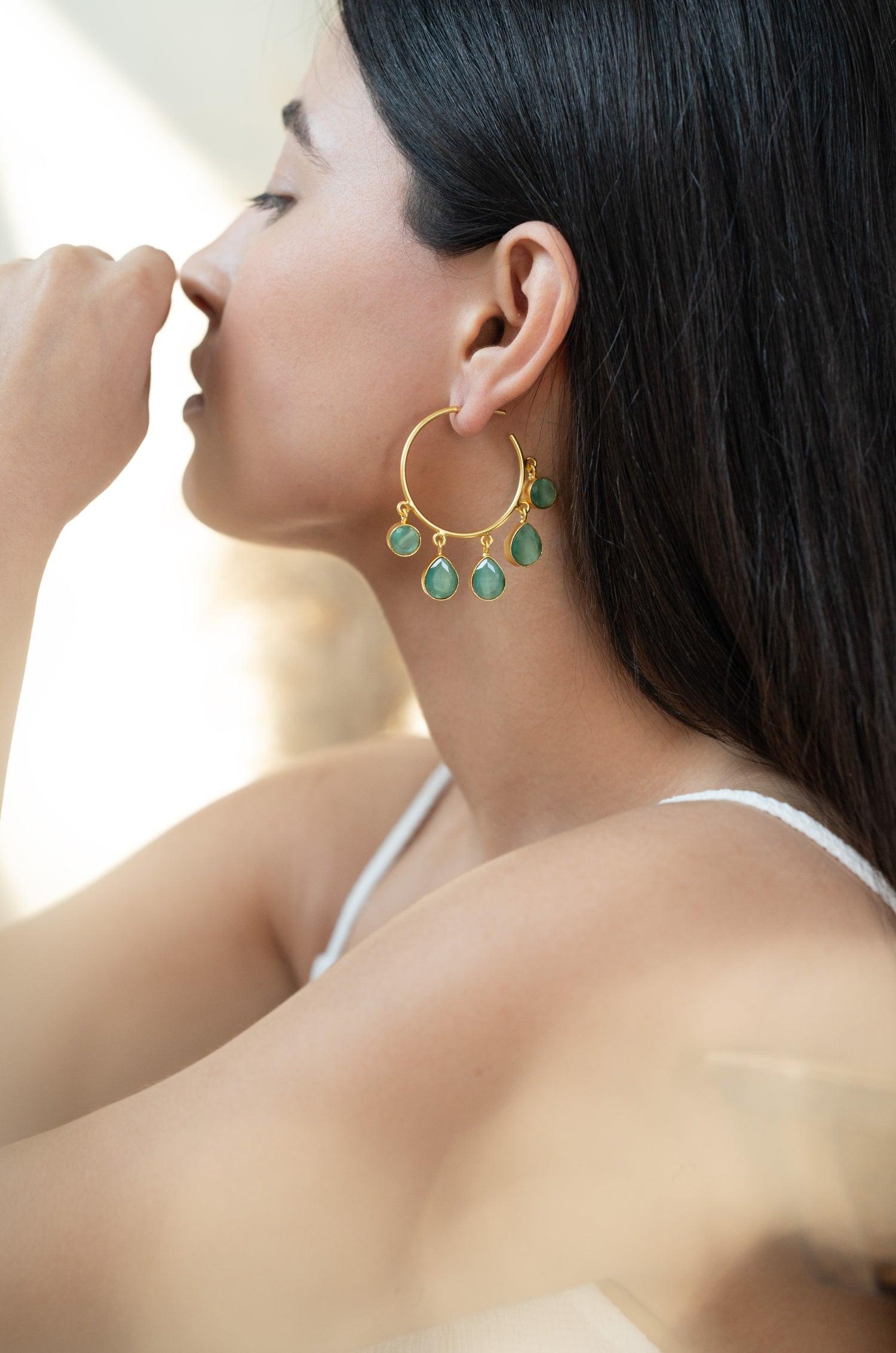 Turquoise Charm Hoop Earrings - Dyulokha
