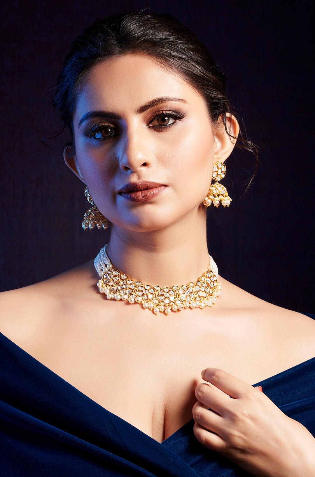 Kundan Jhumka Necklace Set - Dyulokha