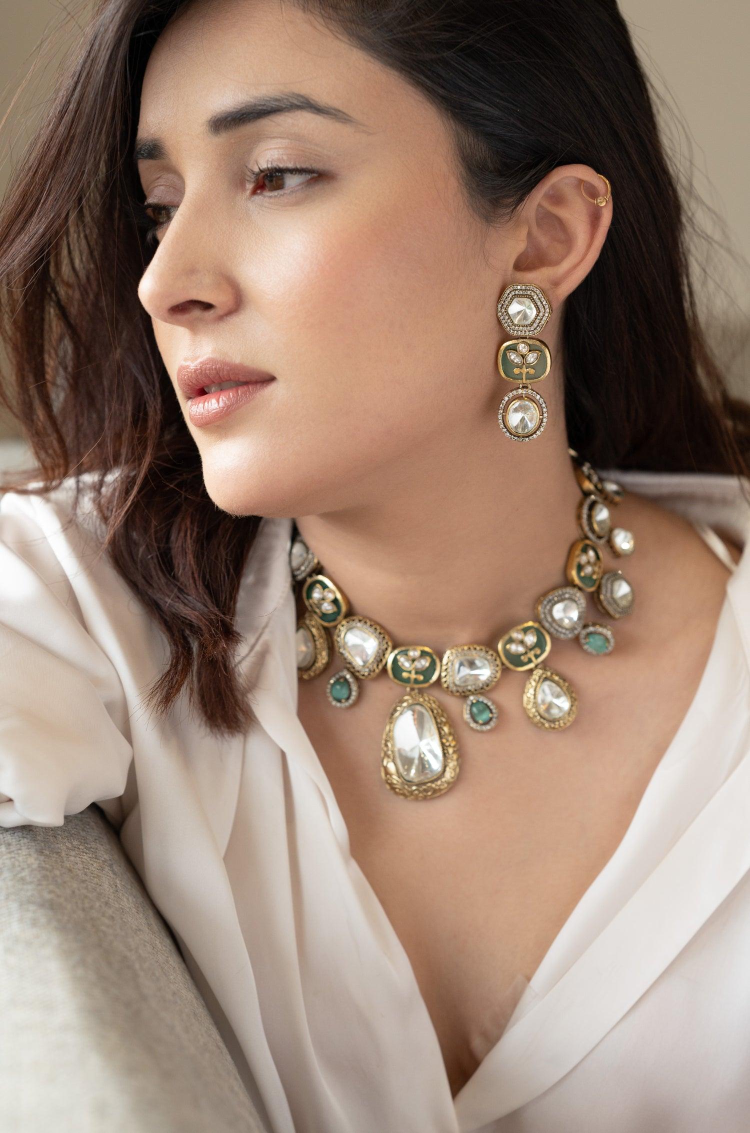 Minty Delight Polki Necklace Set - Dyulokha