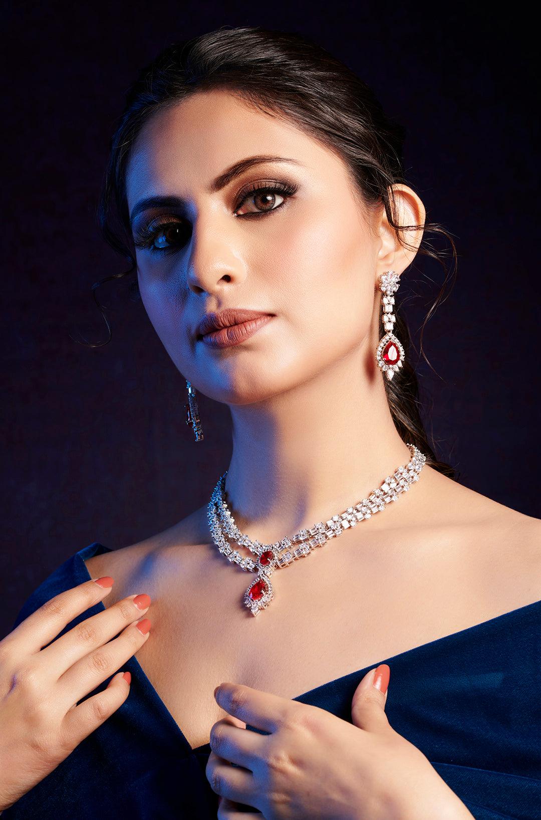 Ruby Radiance Diamond Necklace Set - Dyulokha