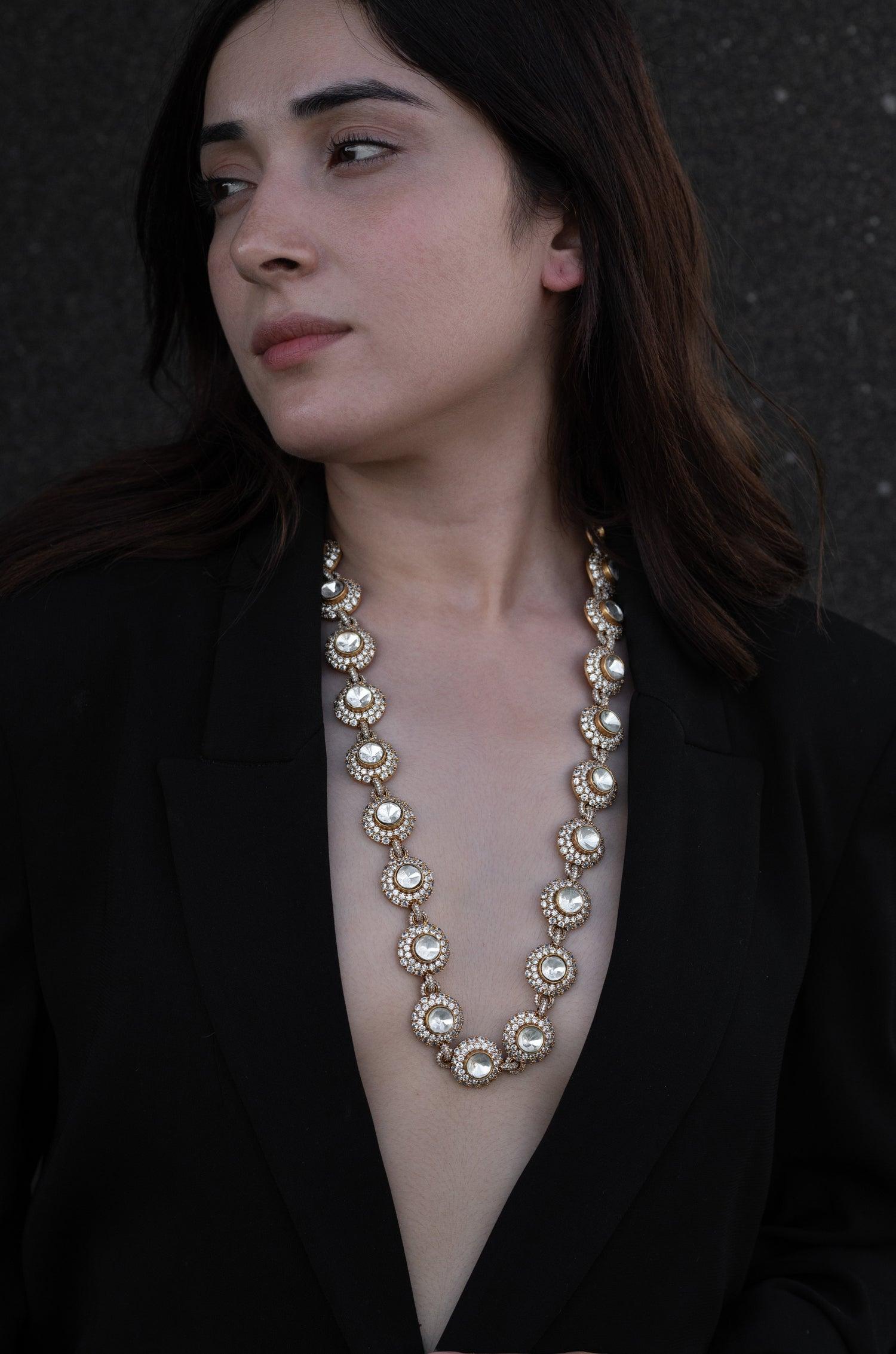 Dazzling Gold Polki Necklace - Dyulokha