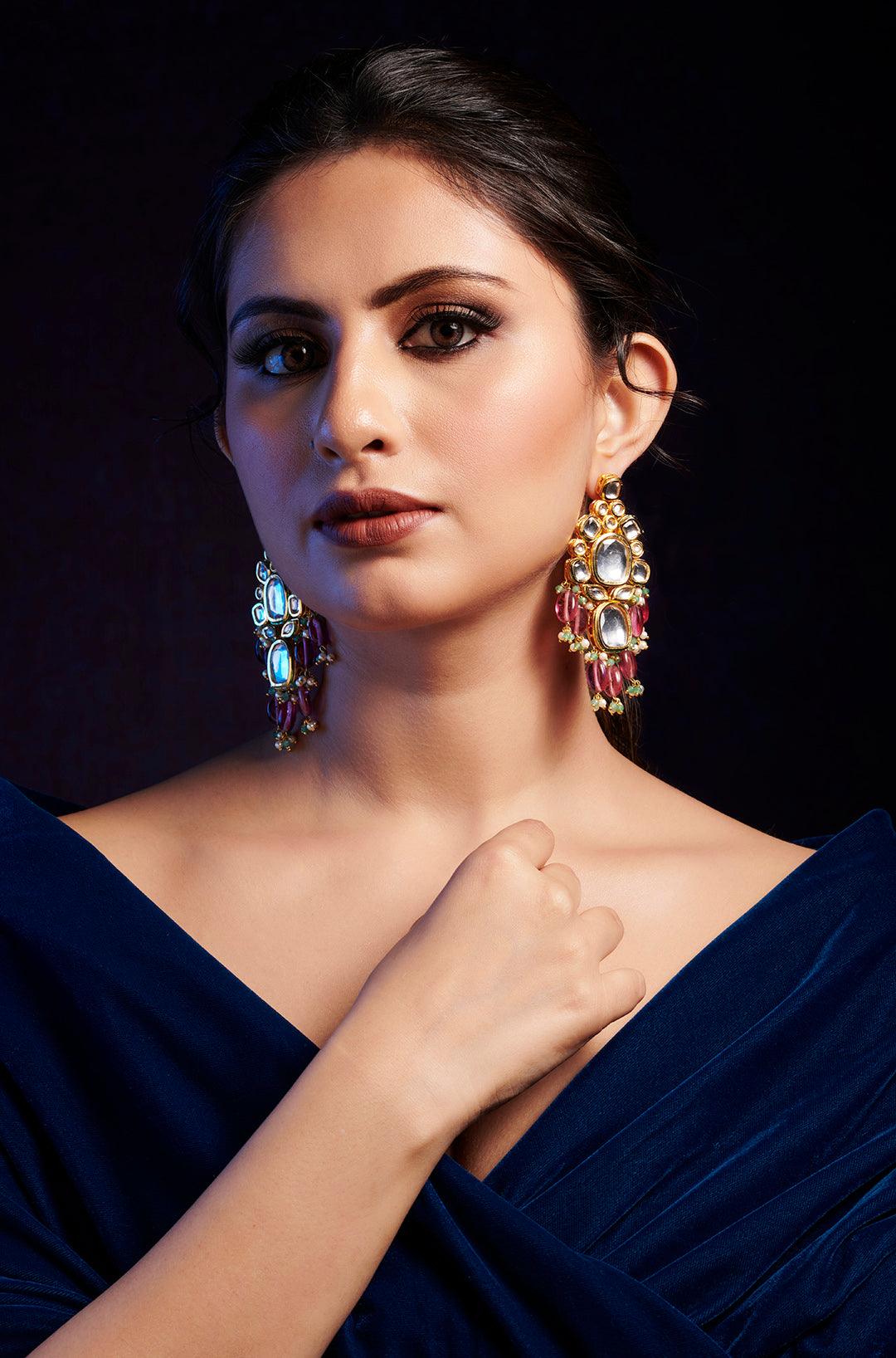 Pink Kundan Sparkle Earrings - Dyulokha