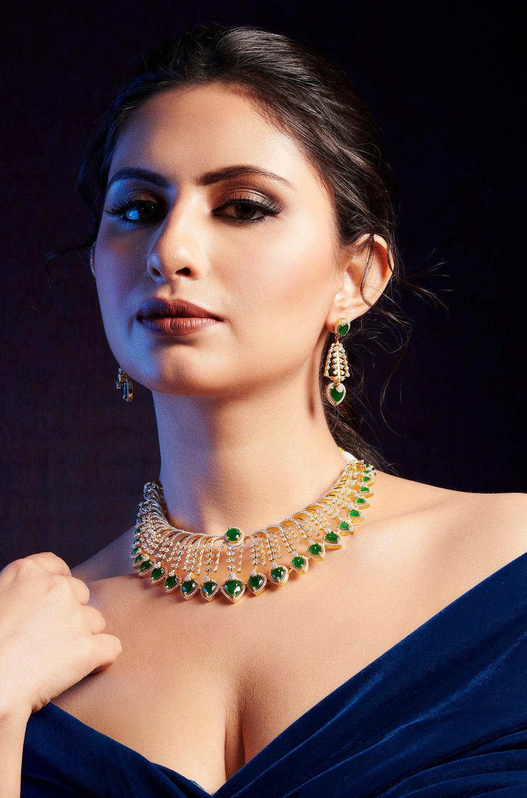 Emerald Accentuated CZ Necklace Set - Dyulokha
