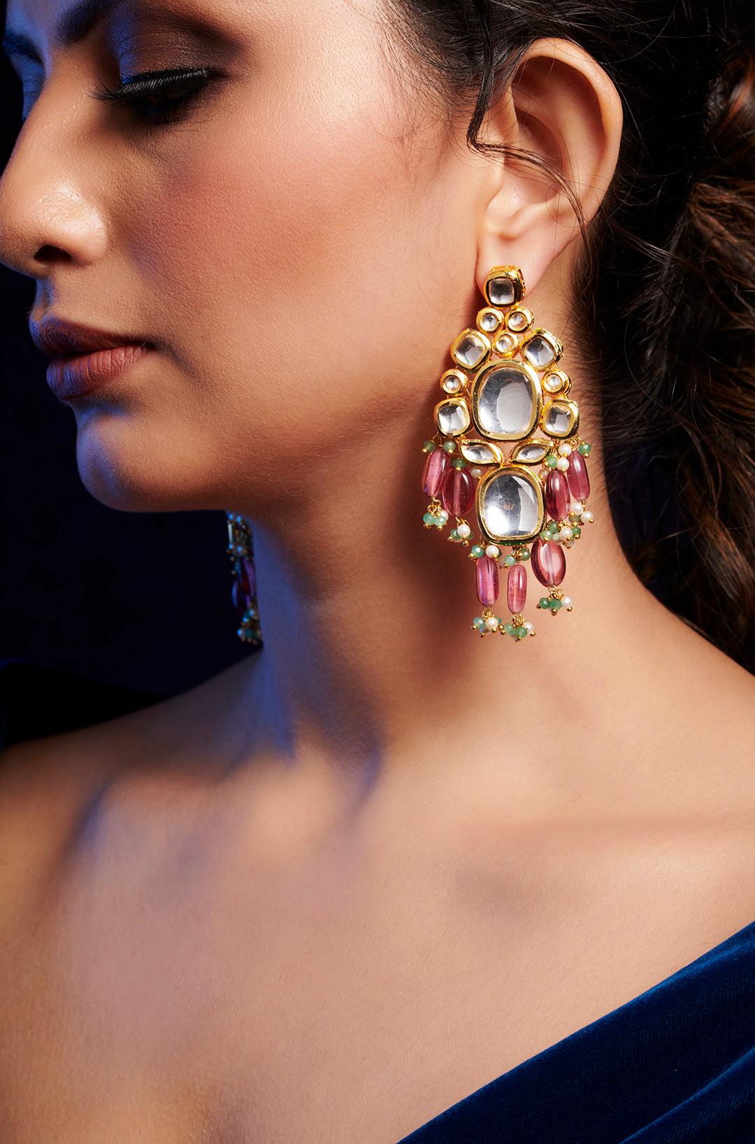 Pink Kundan Sparkle Earrings - Dyulokha