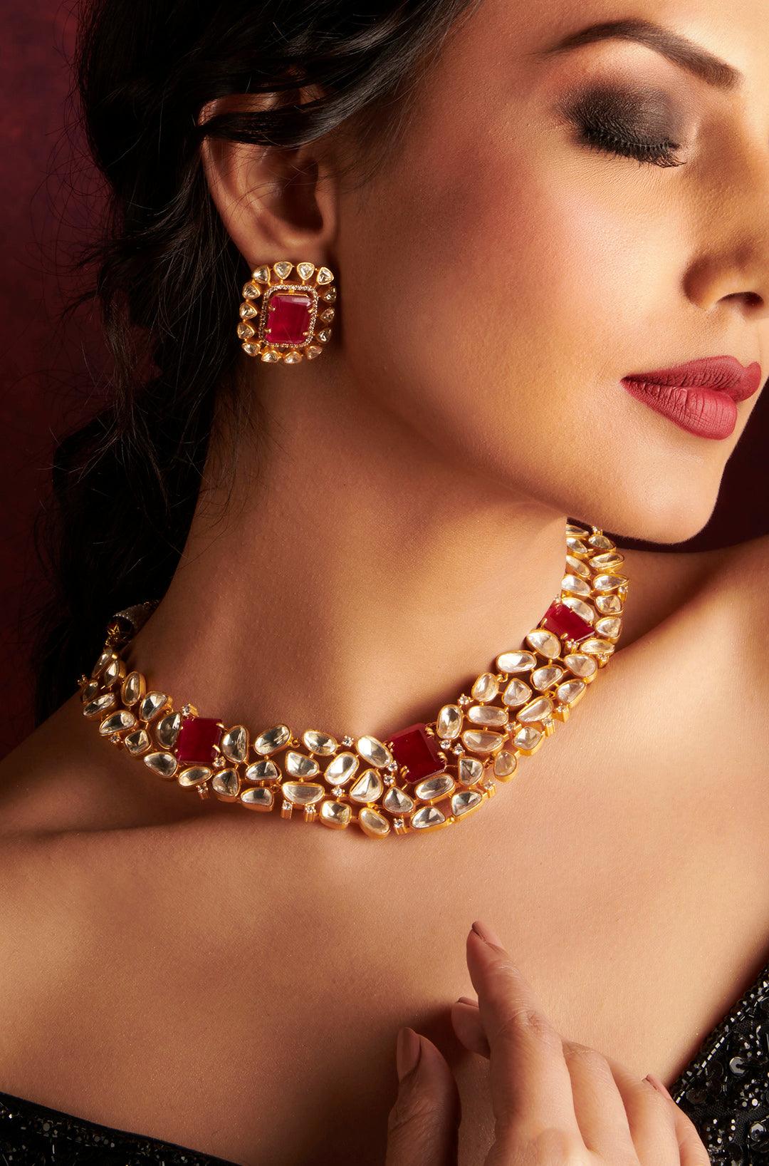 Radiant Ruby Kundan Necklace Set - Dyulokha