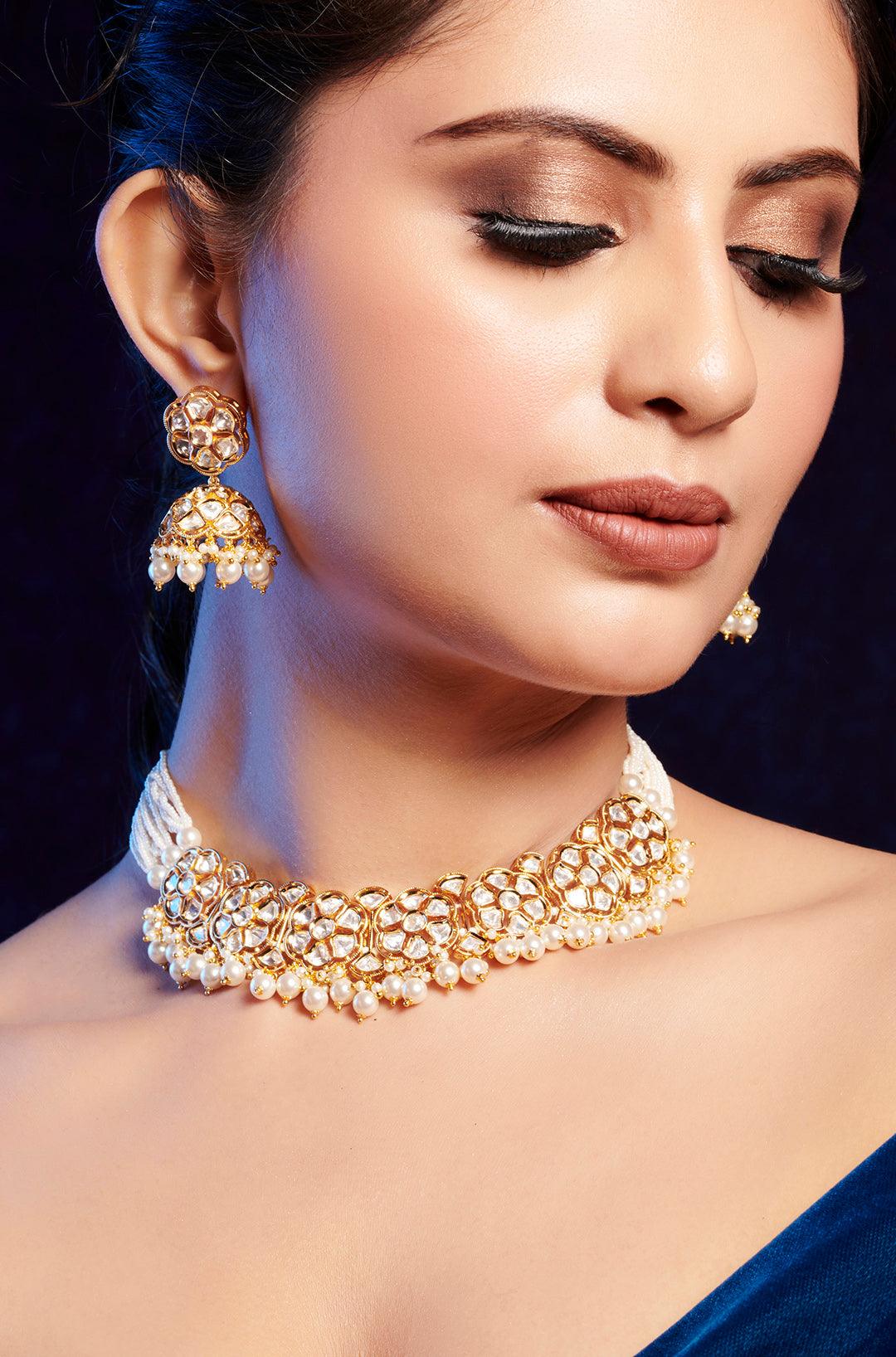 Kundan Jhumka Necklace Set - Dyulokha
