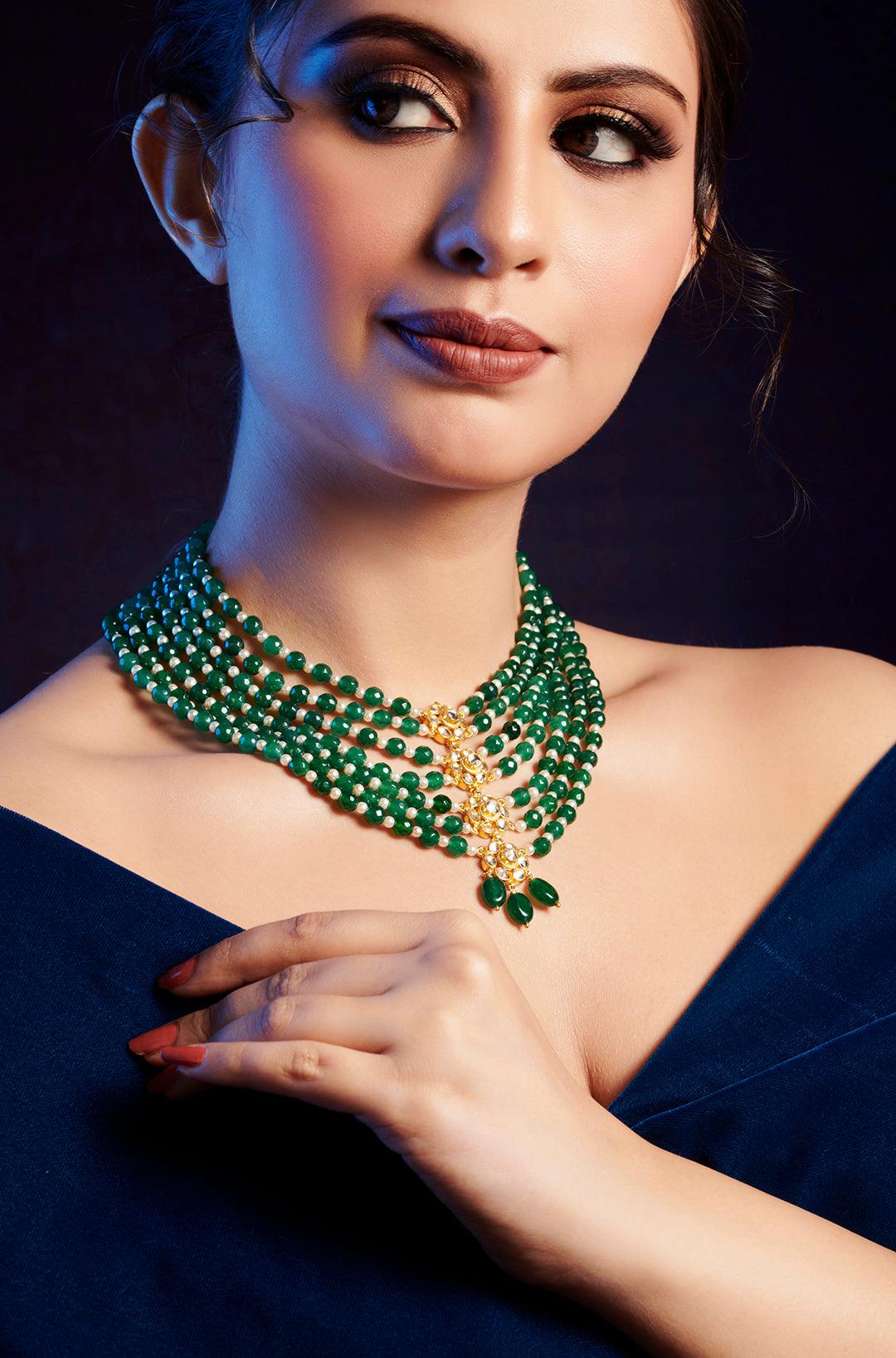 Green Kundan Cascade Necklace - Dyulokha