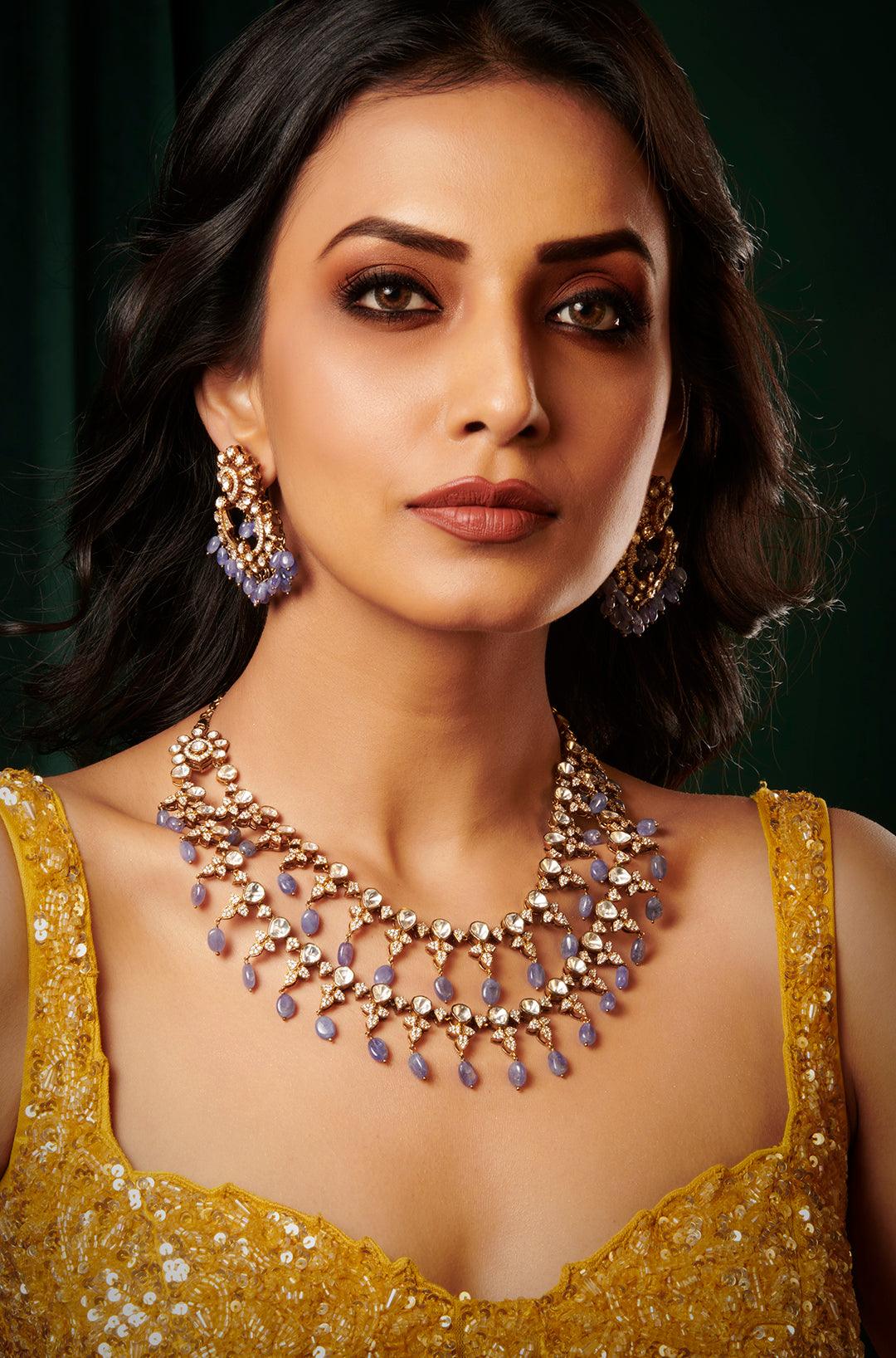 Tanzanite Treasure Beaded Victorian Necklace Set - Dyulokha