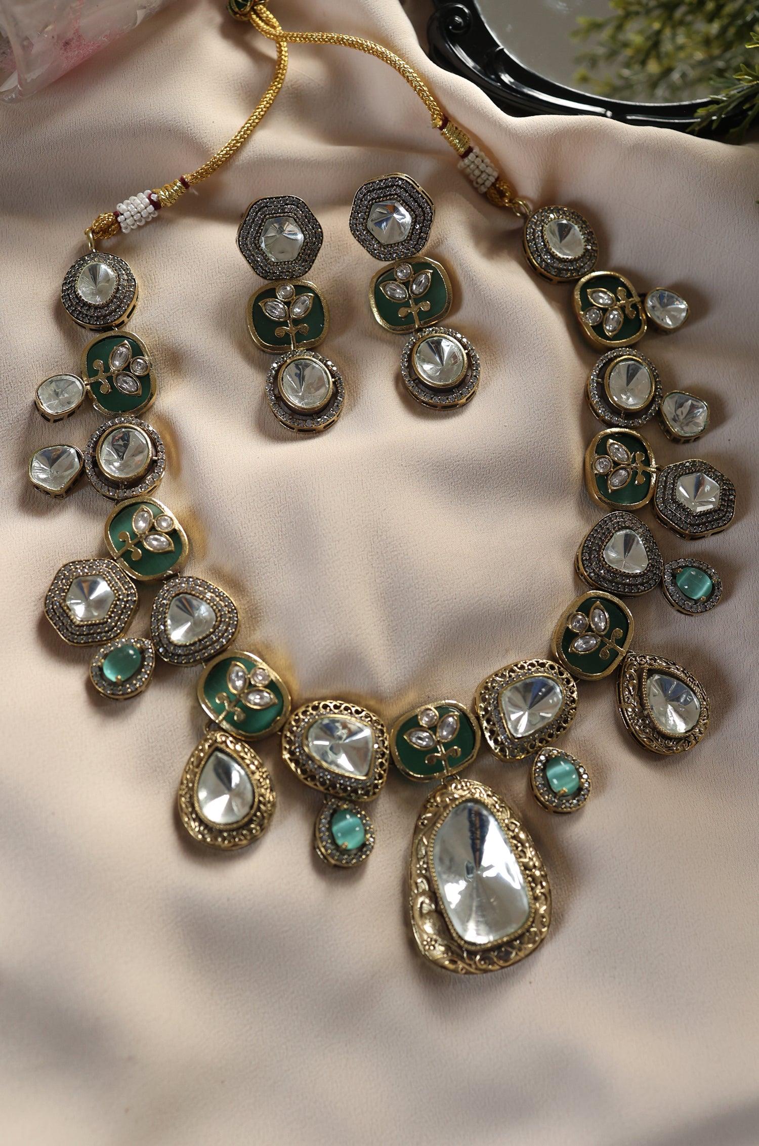 Minty Delight Polki Necklace Set - Dyulokha