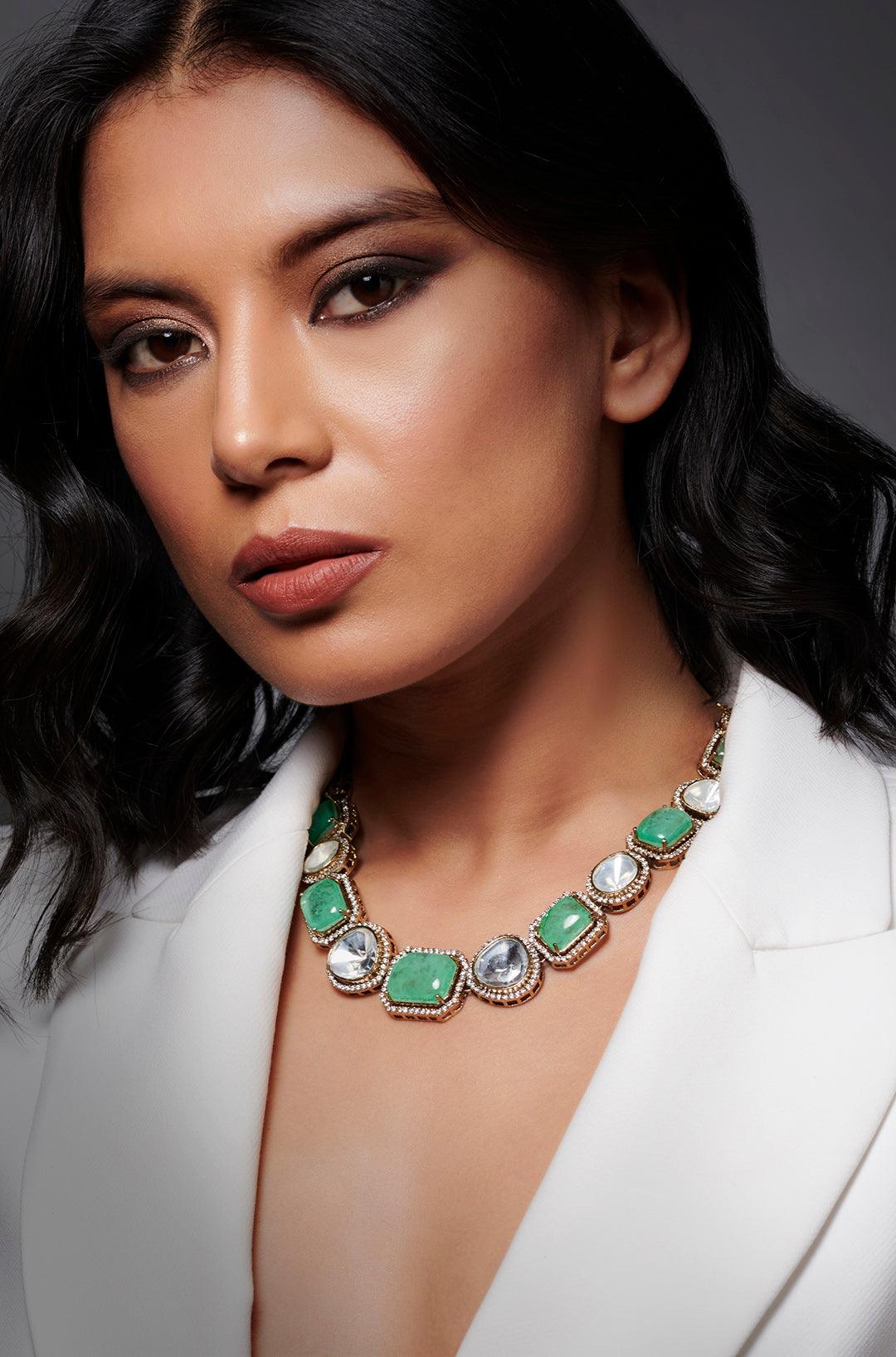 Regal Mint Polki Delight Necklace - Dyulokha