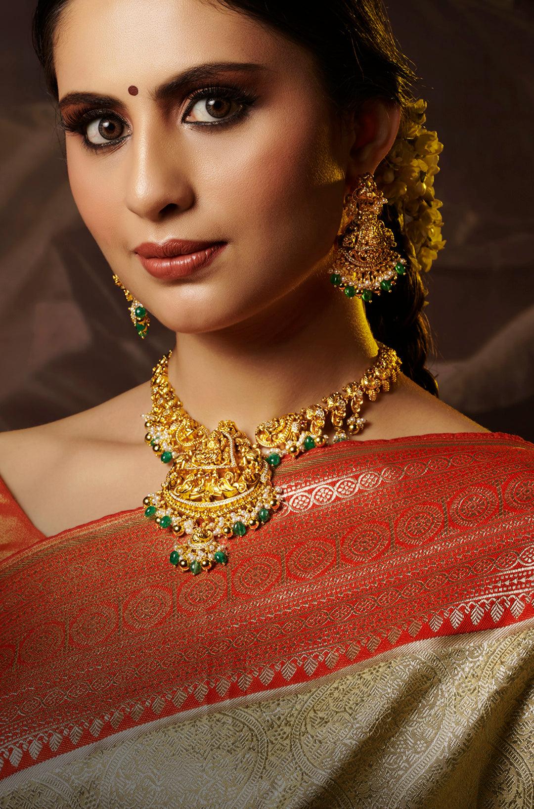 Golden Serenity Beaded Temple Necklace Set - Dyulokha