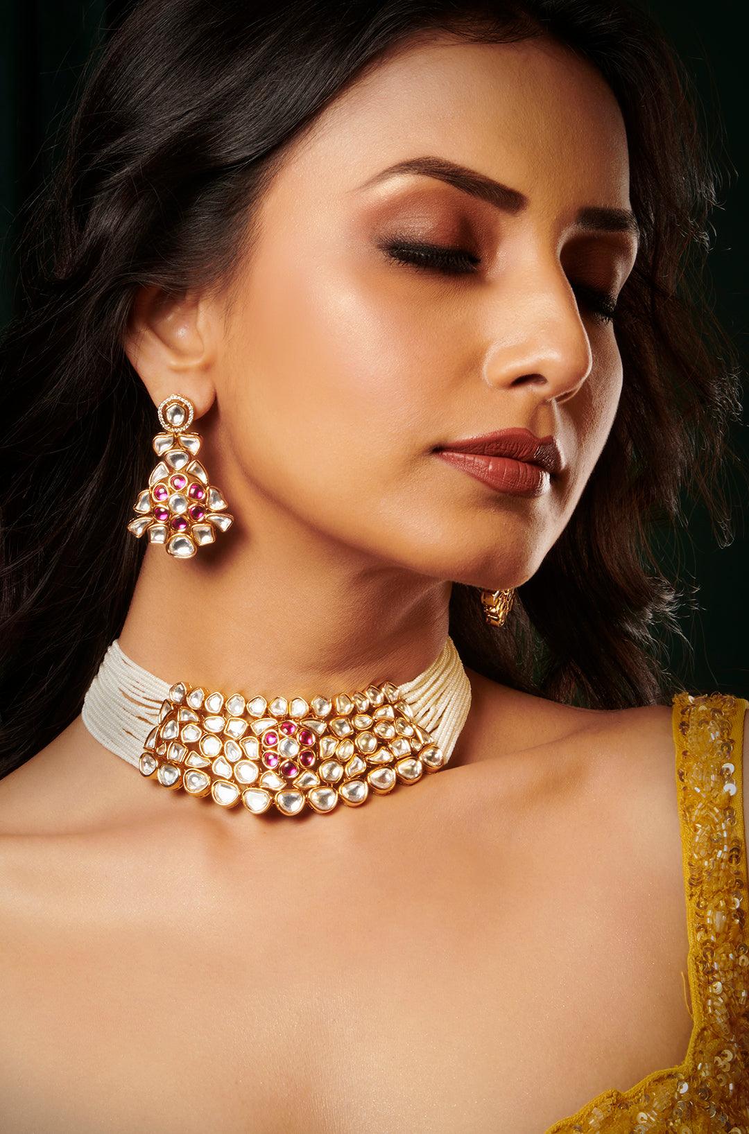 Pearl Blossom Kundan Choker Set - Dyulokha