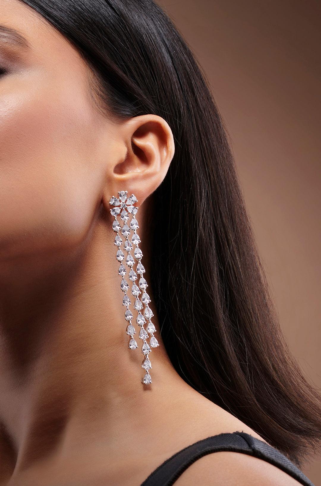 Ethereal Sparkle Long Diamond Danglers - Dyulokha