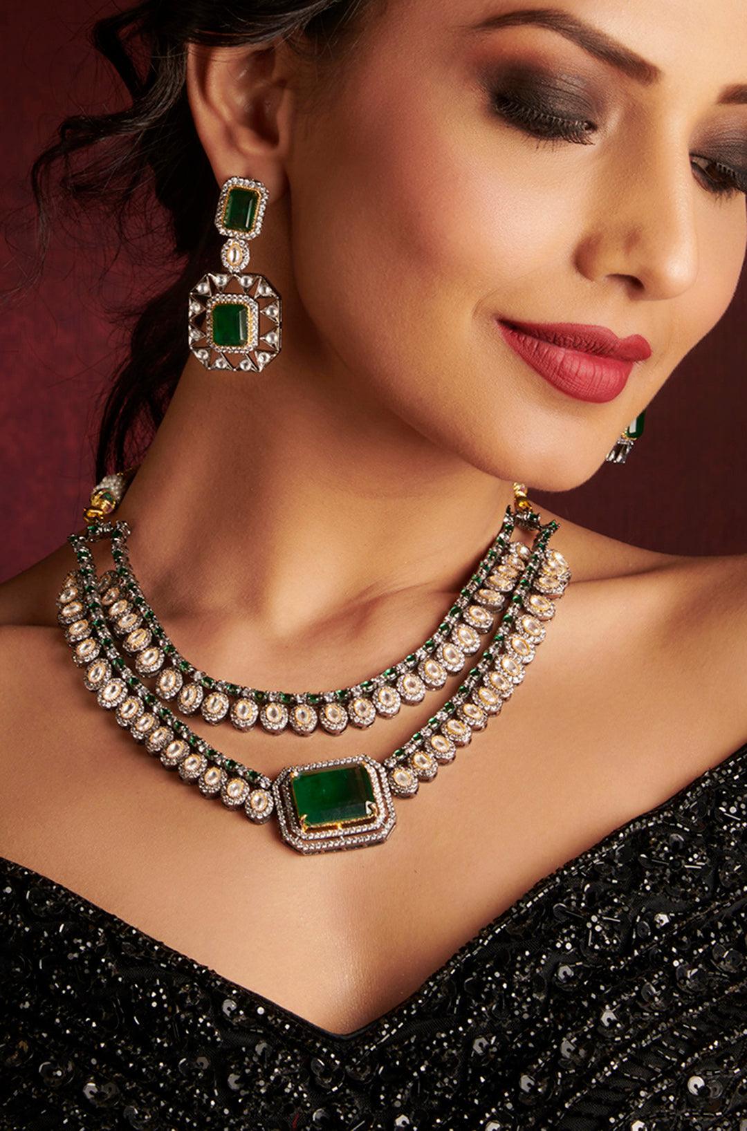 Emerald Majesty Victorian Polki Set - Dyulokha