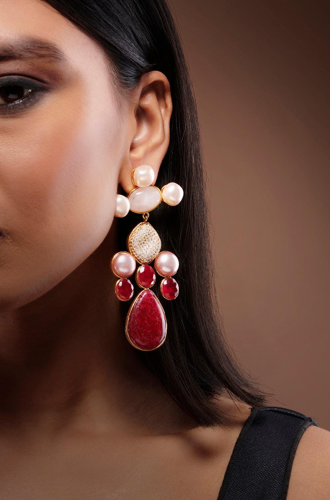 Vintage Glamour Ruby Earrings - Dyulokha