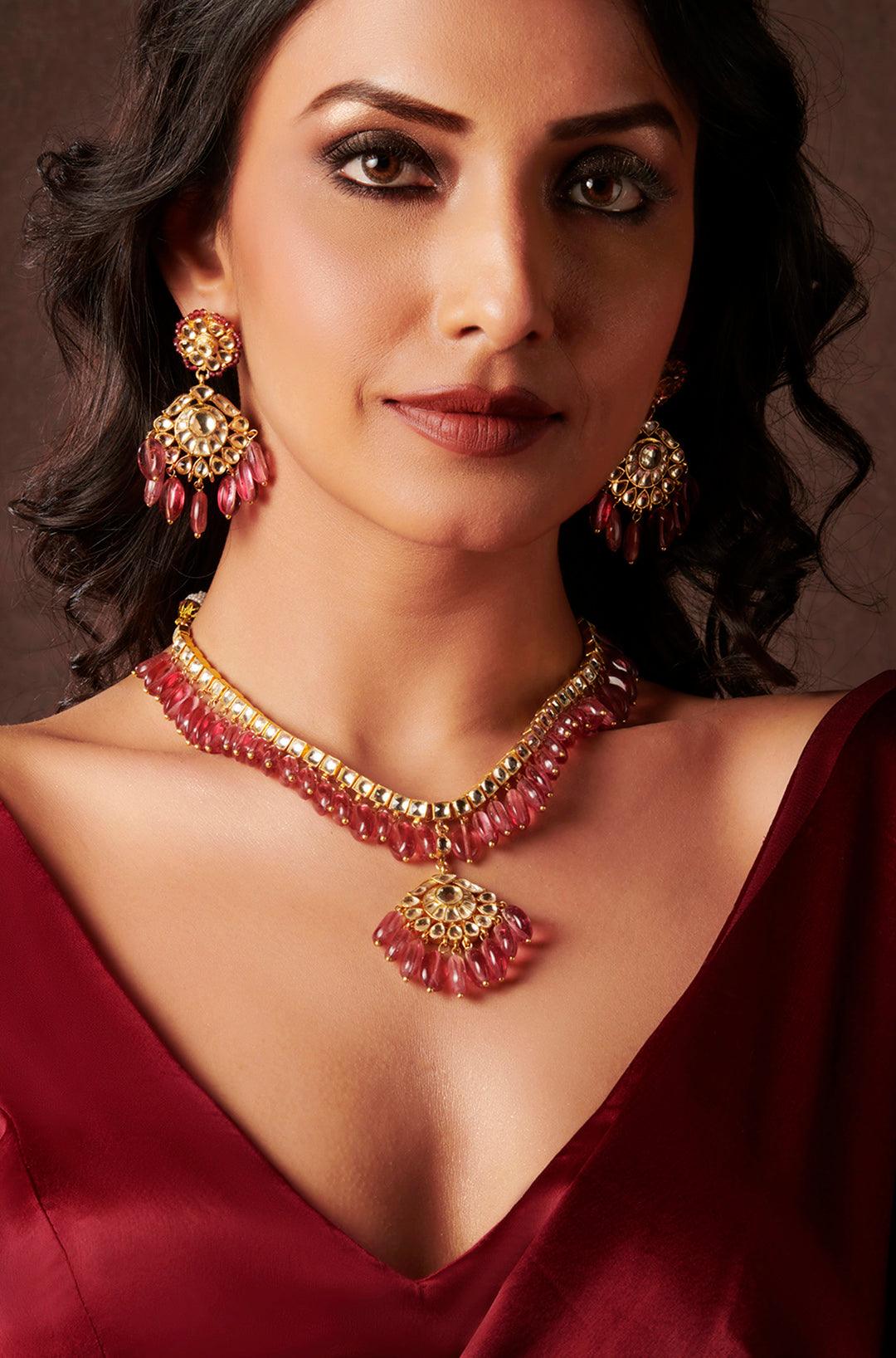 Pink Radiance Kundan Necklace Set - Dyulokha